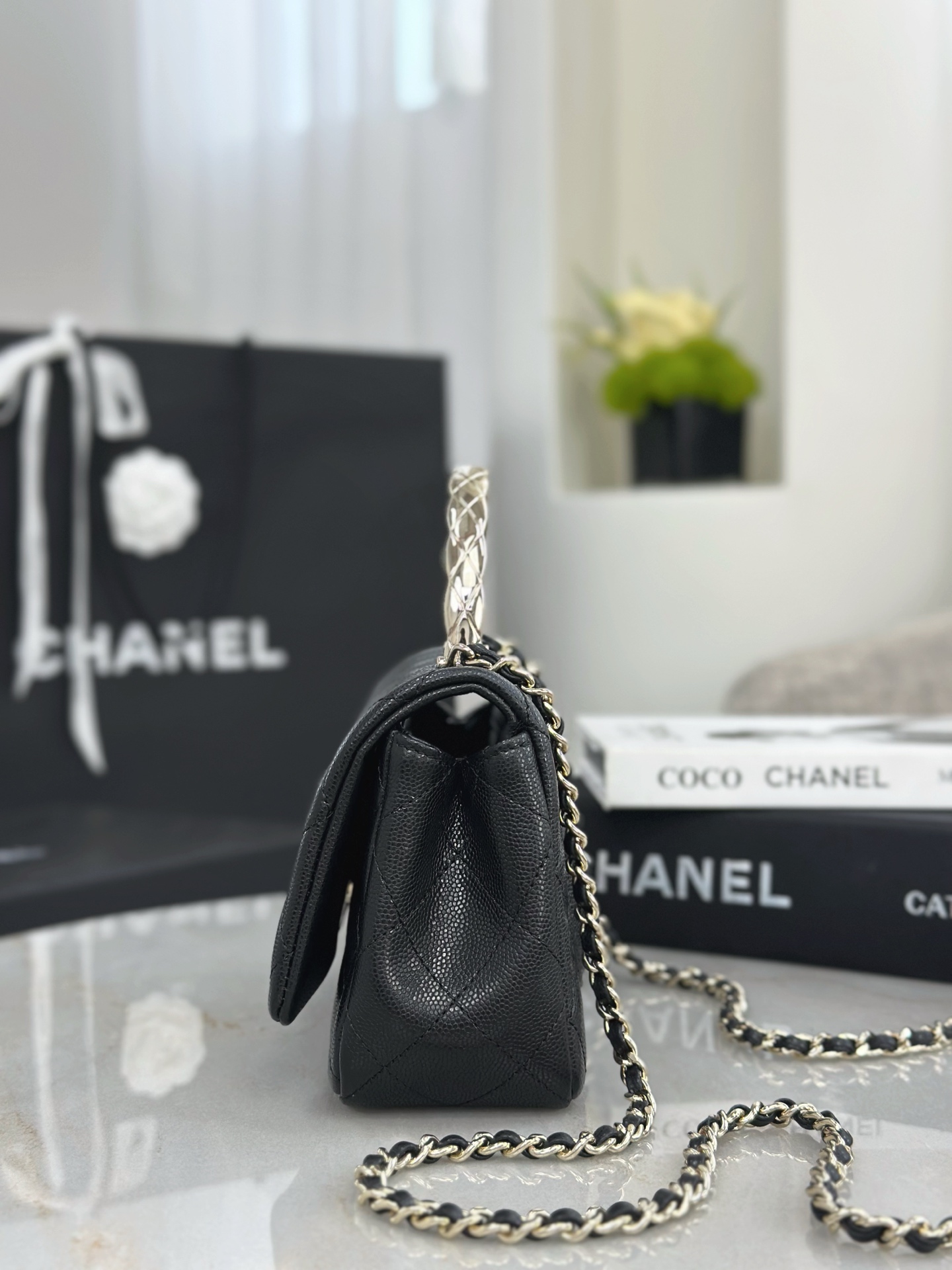 CHANEL A貨 Coco Handle 迷你手提包 黑色荔枝紋菱格紋鏈條包| 12 CHANEL A貨 Coco Handle 迷你手提包 黑色荔枝紋菱格紋鏈條包