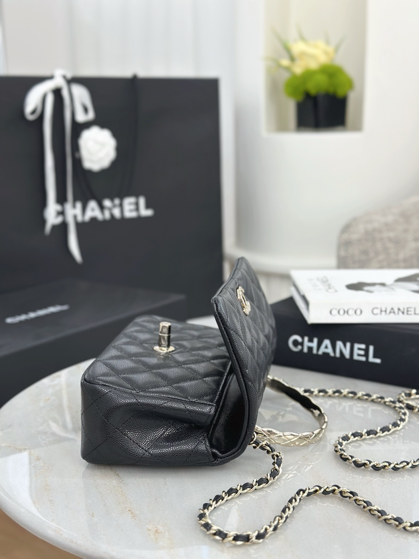 CHANEL A貨 Coco Handle 迷你手提包 黑色荔枝紋菱格紋鏈條包| 10 CHANEL A貨 Coco Handle 迷你手提包 黑色荔枝紋菱格紋鏈條包