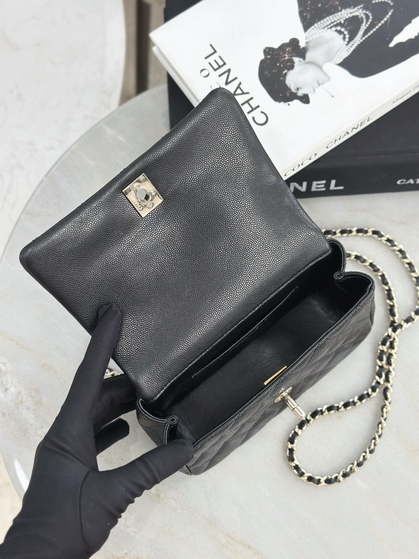 CHANEL A貨 Coco Handle 迷你手提包 黑色荔枝紋菱格紋鏈條包| 7 CHANEL A貨 Coco Handle 迷你手提包 黑色荔枝紋菱格紋鏈條包
