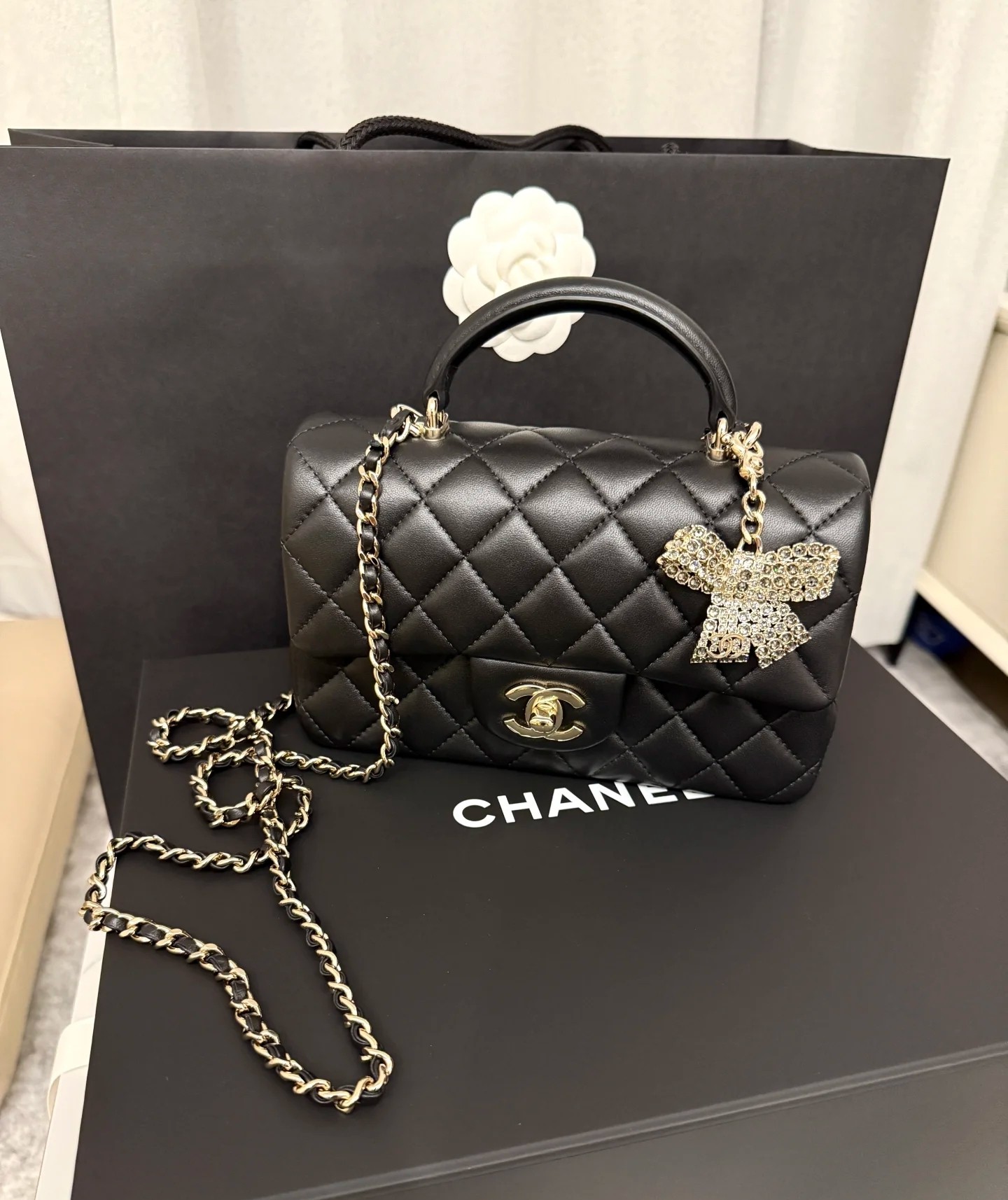 CHANEL 原單 Coco Handle 迷你手提包 黑色菱格紋翻蓋鏈條包 吊飾款| 8 CHANEL 原單 Coco Handle 迷你手提包 黑色菱格紋翻蓋鏈條包 吊飾款