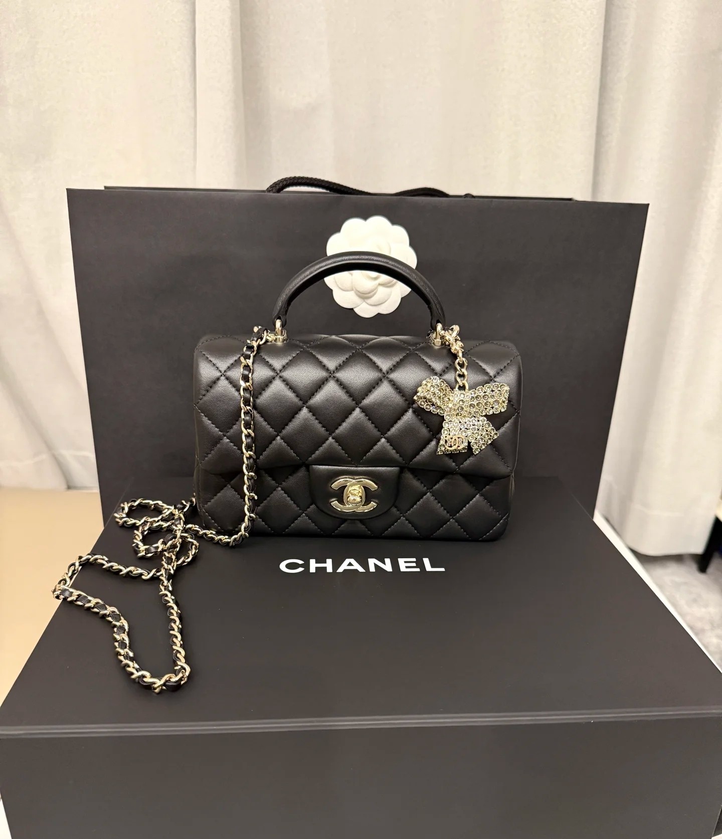 CHANEL 原單 Coco Handle 迷你手提包 黑色菱格紋翻蓋鏈條包 吊飾款| 7 CHANEL 原單 Coco Handle 迷你手提包 黑色菱格紋翻蓋鏈條包 吊飾款