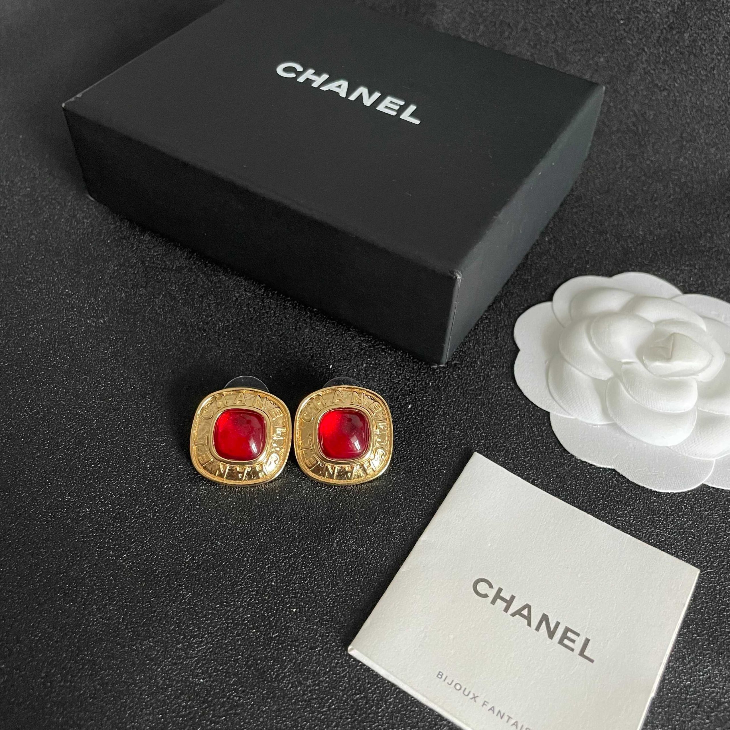 Chanel原單紅寶石方形耳環 復古宮廷風高端耳飾| 11 Chanel原單紅寶石方形耳環 復古宮廷風高端耳飾