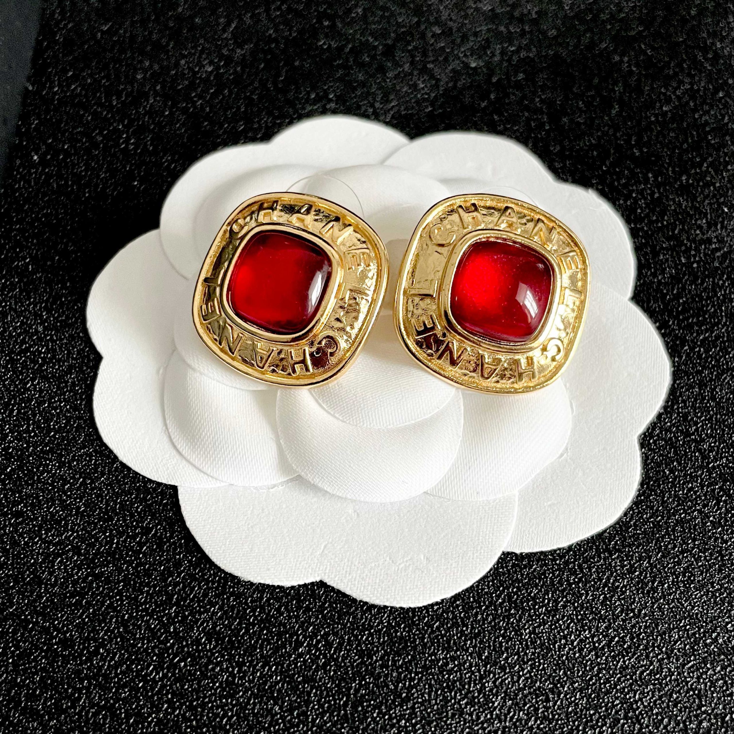 Chanel原單紅寶石方形耳環 復古宮廷風高端耳飾| 8 Chanel原單紅寶石方形耳環 復古宮廷風高端耳飾