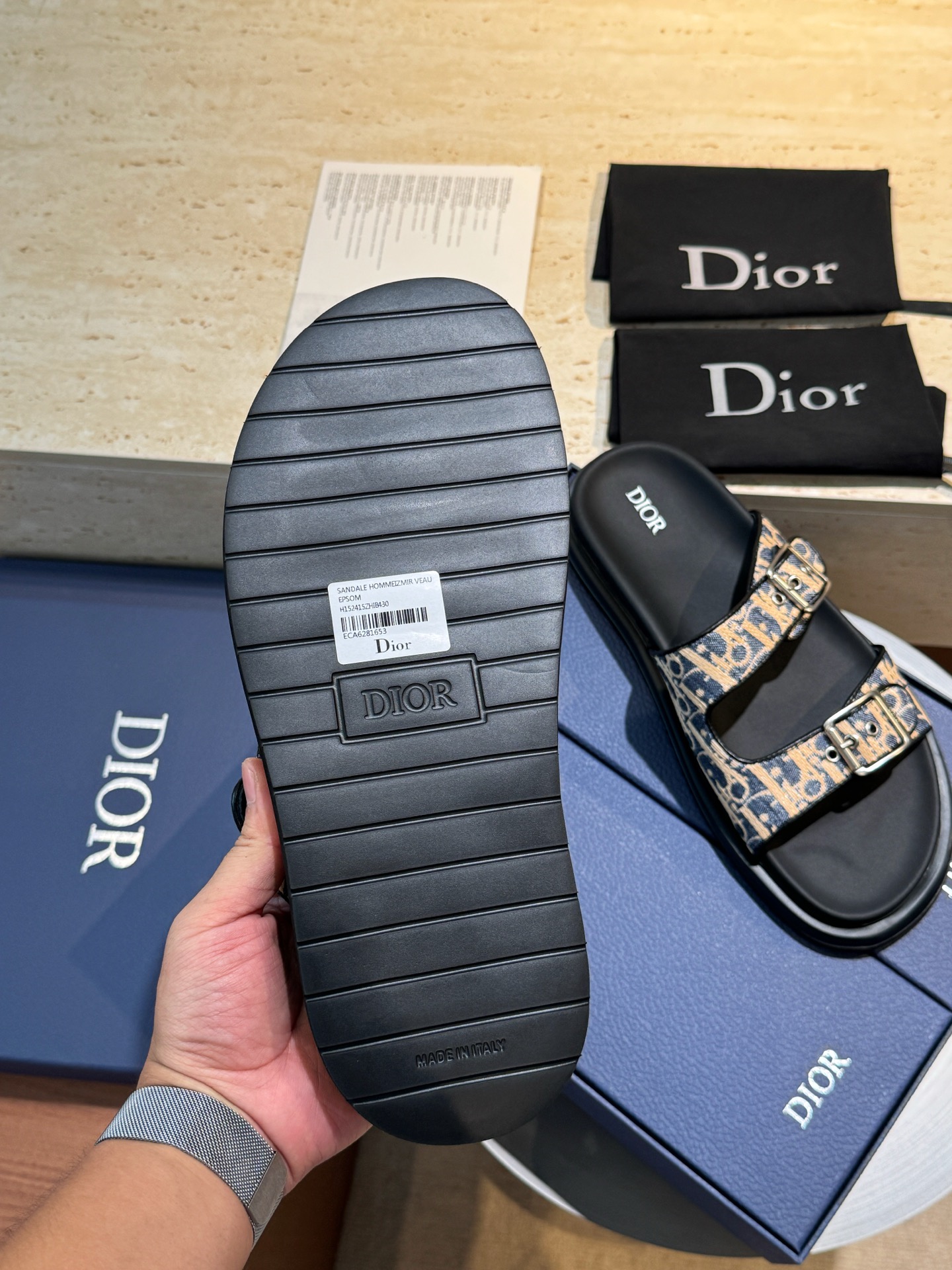 Dior 原單 男款黑色緹花雙扣拖鞋 低調潮流休閒款| 10 Dior 原單 男款黑色緹花雙扣拖鞋 低調潮流休閒款