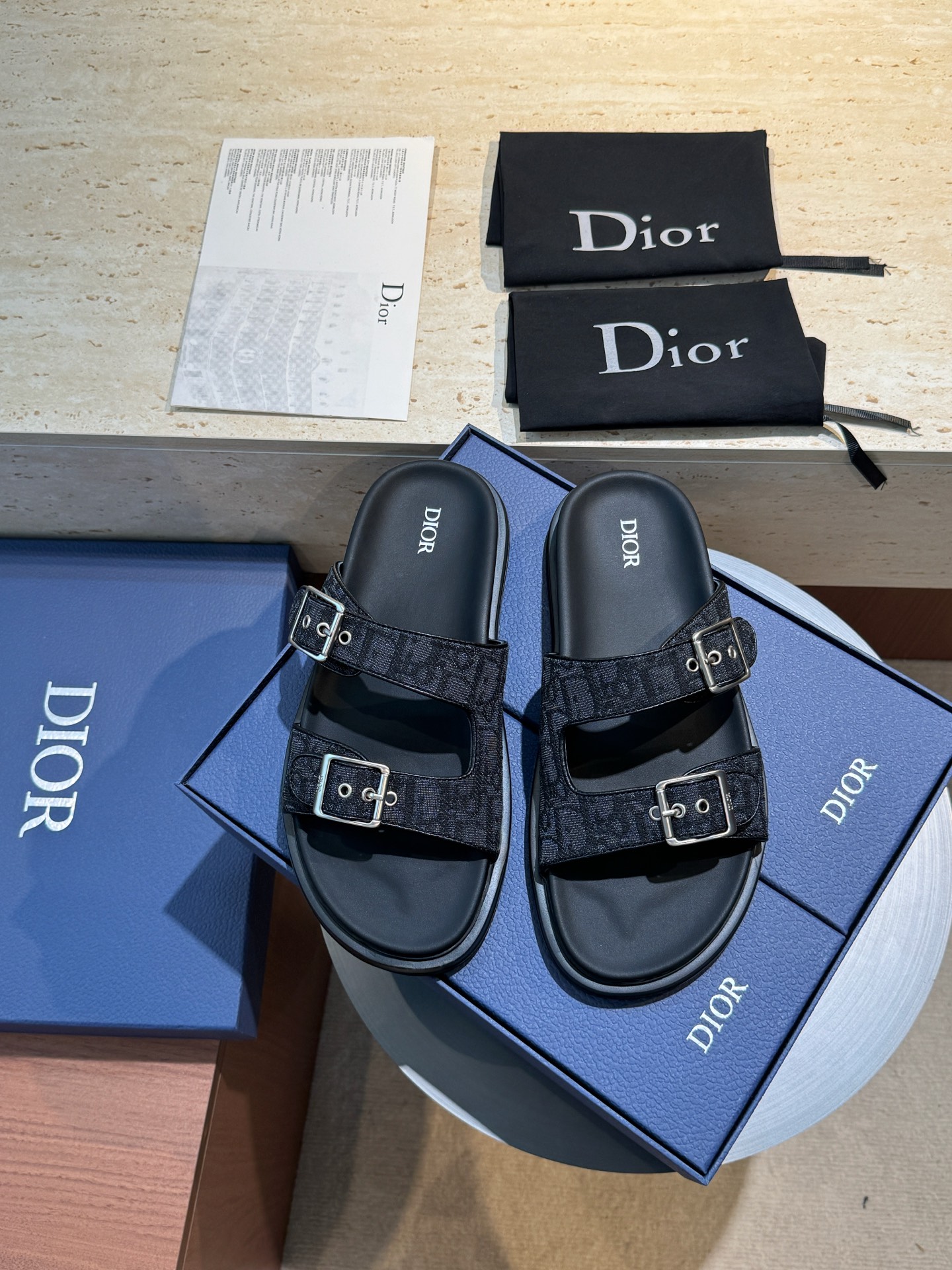 Dior A貨 男款黑灰緹花拖鞋 雙扣設計街頭潮流款| 13 Dior A貨 男款黑灰緹花拖鞋 雙扣設計街頭潮流款