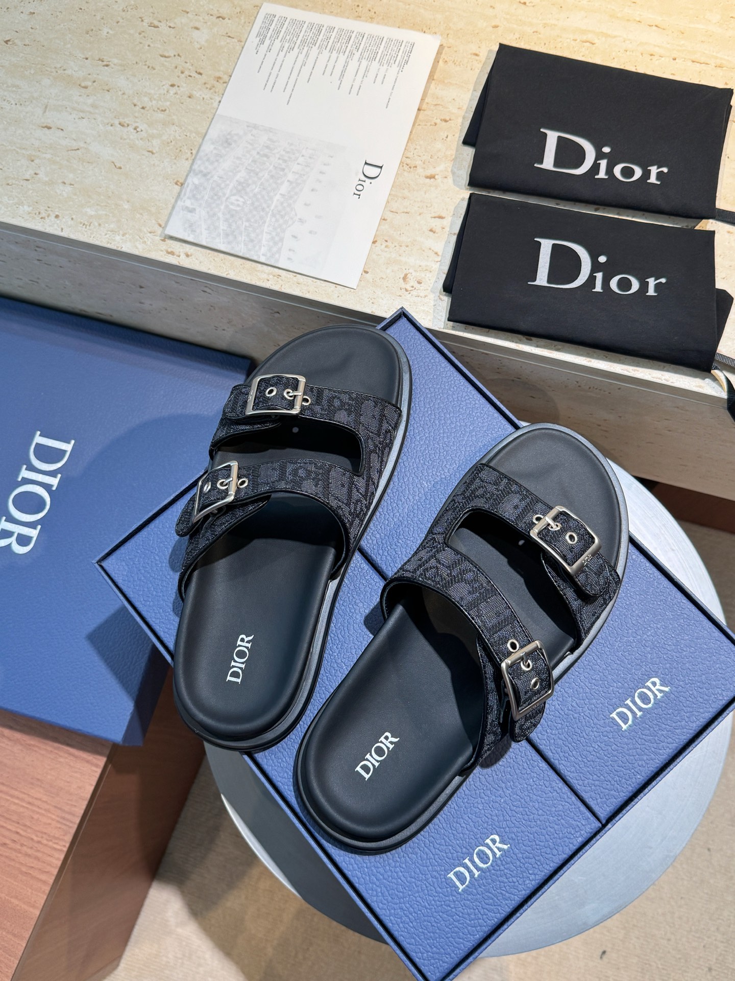 Dior A貨 男款黑灰緹花拖鞋 雙扣設計街頭潮流款| 11 Dior A貨 男款黑灰緹花拖鞋 雙扣設計街頭潮流款