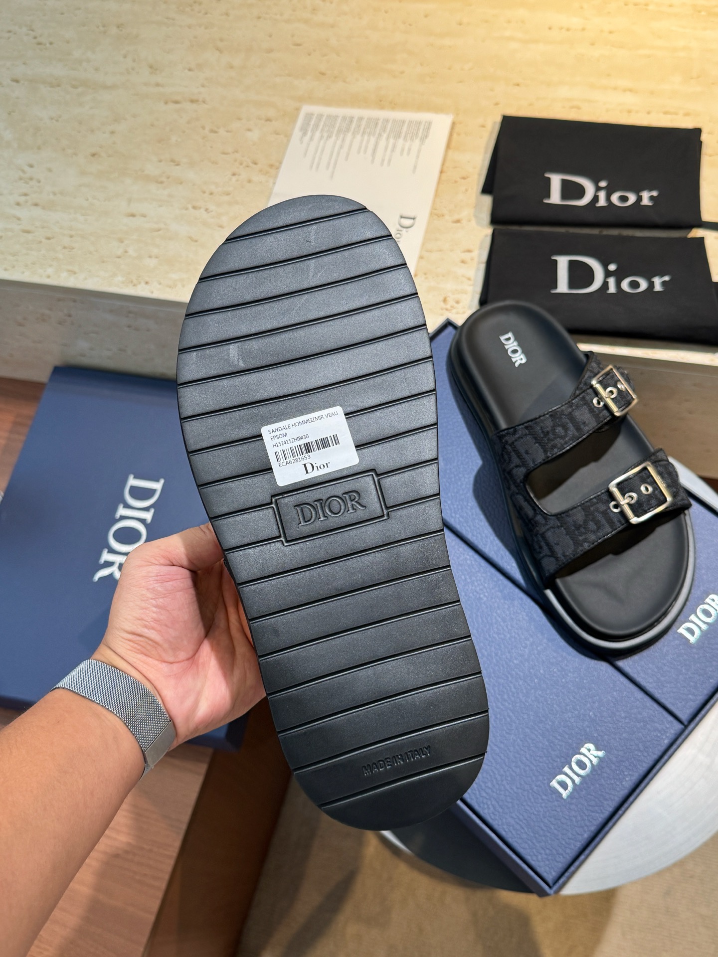Dior A貨 男款黑灰緹花拖鞋 雙扣設計街頭潮流款| 9 Dior A貨 男款黑灰緹花拖鞋 雙扣設計街頭潮流款
