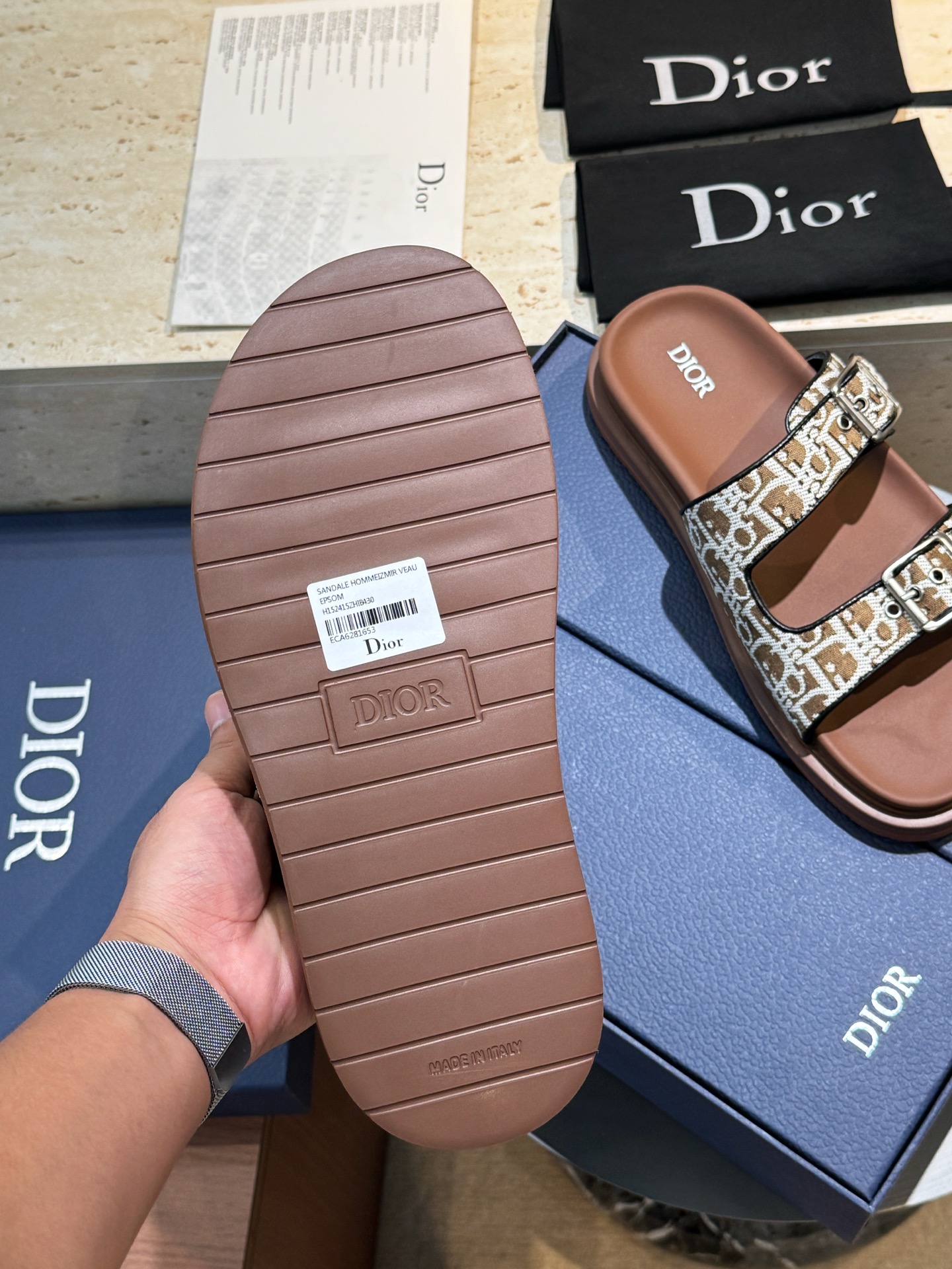 Dior 一比一 男款藍色緹花拖鞋 雙扣設計夏季潮流款| 10 Dior 一比一 男款藍色緹花拖鞋 雙扣設計夏季潮流款