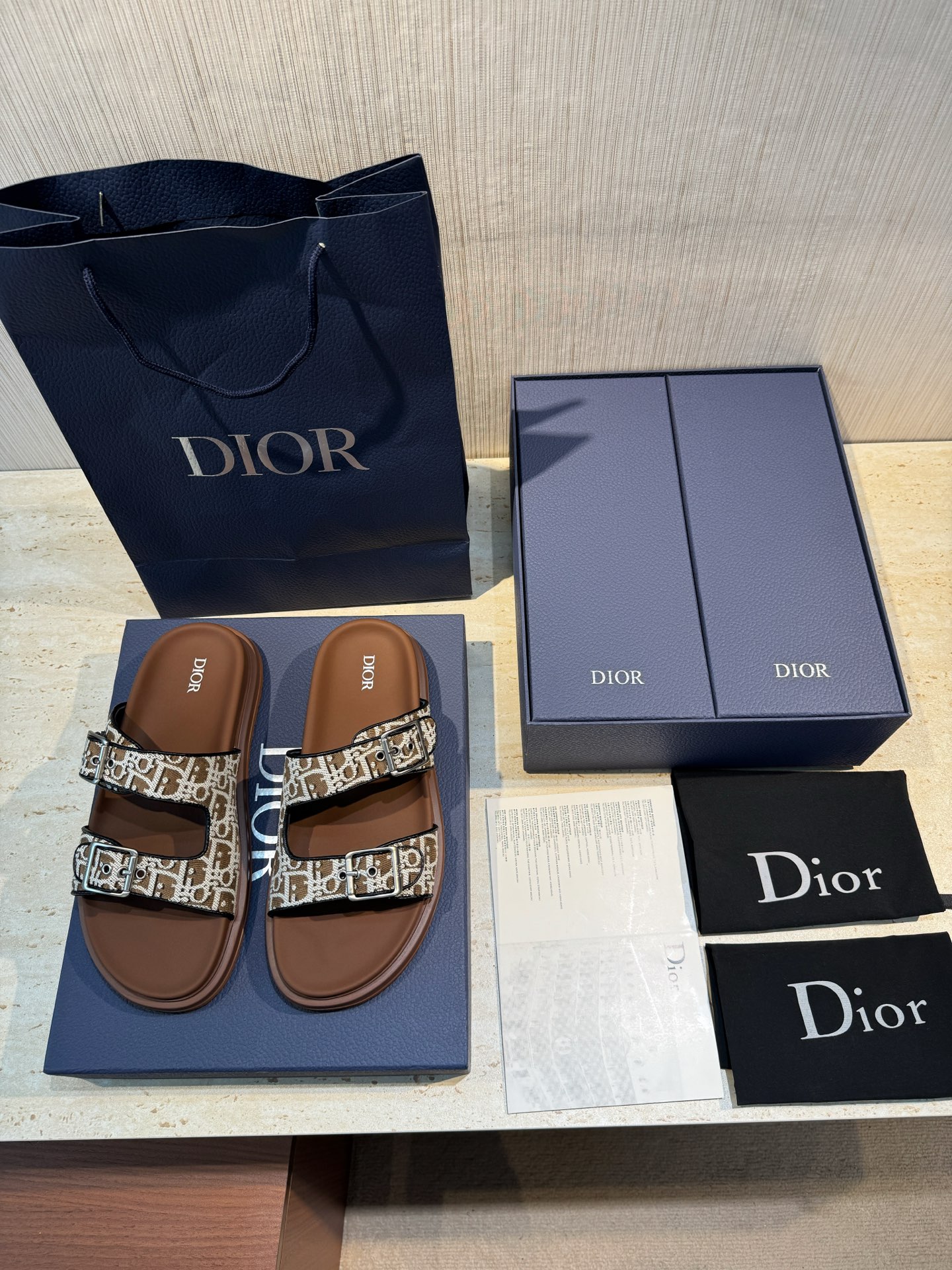 Dior 一比一 男款藍色緹花拖鞋 雙扣設計夏季潮流款| 9 Dior 一比一 男款藍色緹花拖鞋 雙扣設計夏季潮流款