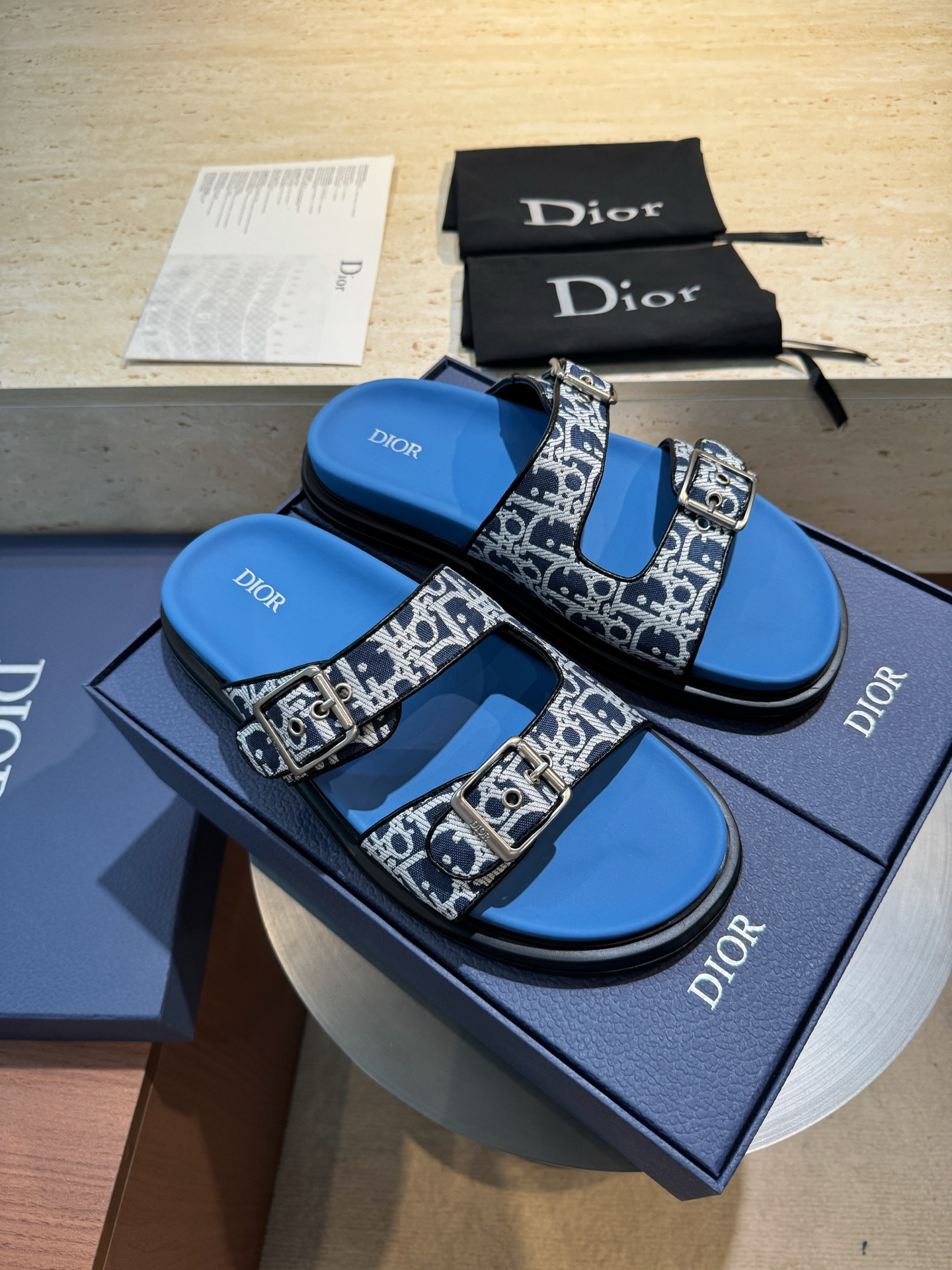 Dior 原單 男款拼接設計拖鞋 緹花＋麂皮潮流款