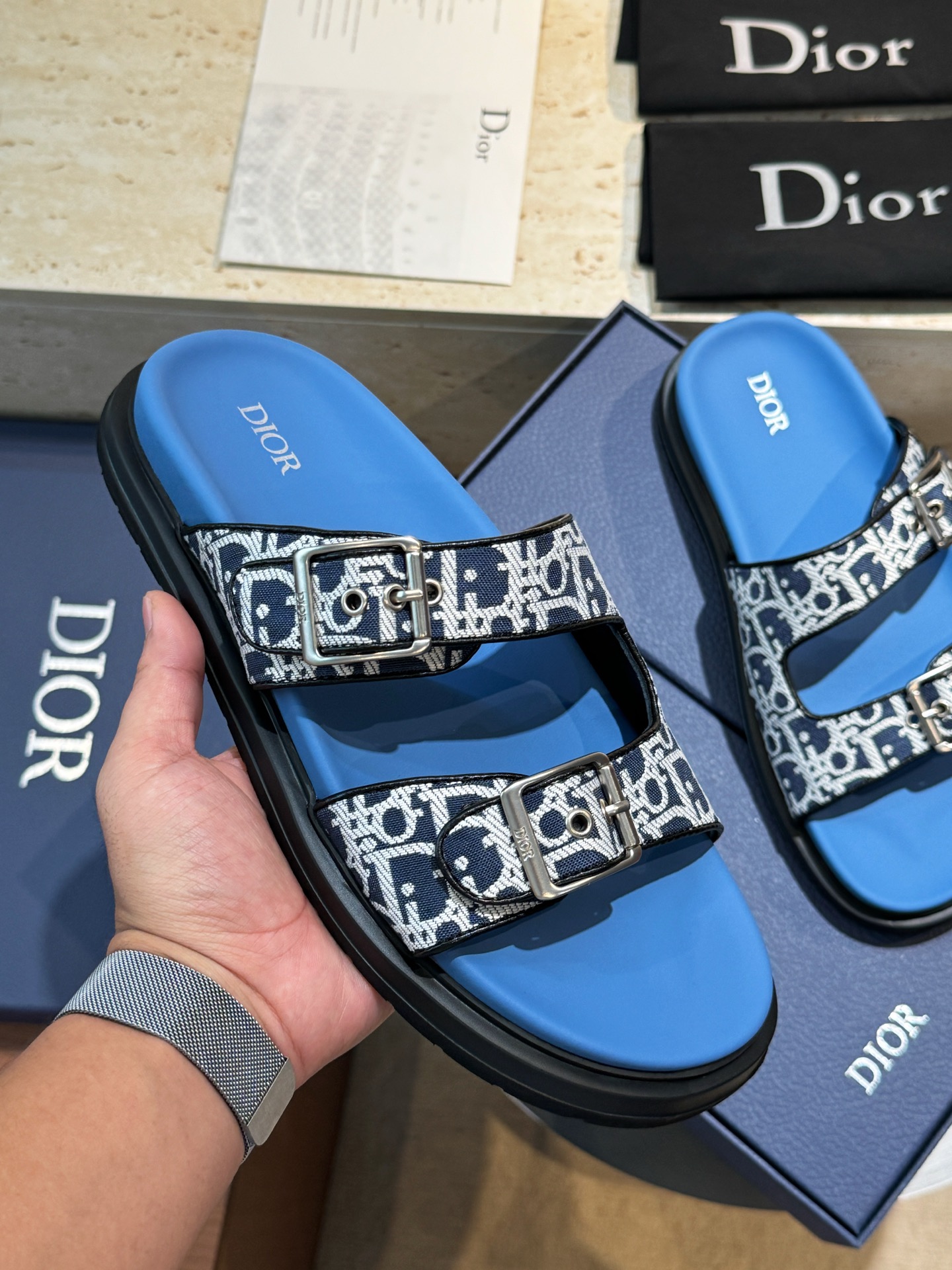 Dior 原單 男款拼接設計拖鞋 緹花+麂皮潮流款| 12 Dior 原單 男款拼接設計拖鞋 緹花+麂皮潮流款