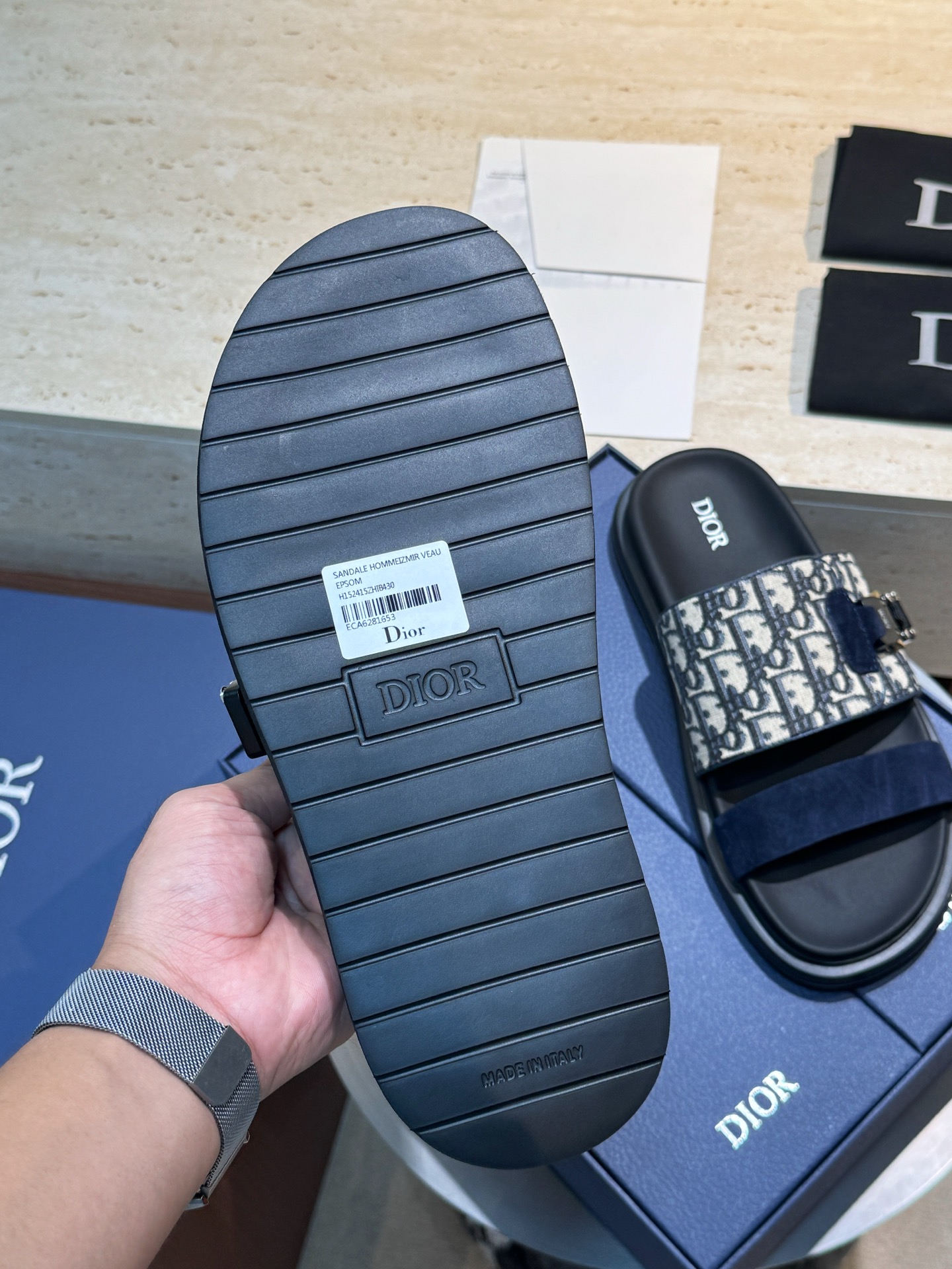 Dior A貨 男款黑色拼接拖鞋 緹花麂皮雙材質設計| 11 Dior A貨 男款黑色拼接拖鞋 緹花麂皮雙材質設計