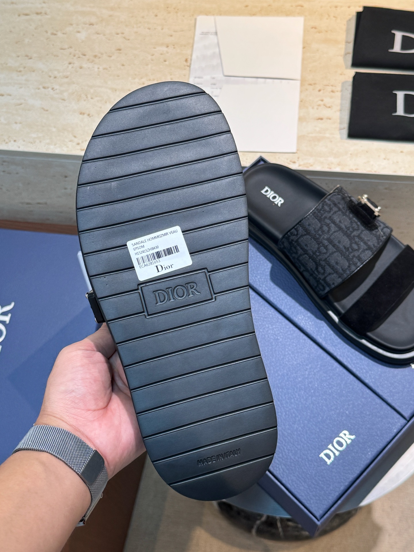 Dior 高仿 男款深藍緹花拖鞋 雙帶設計休閒款| 9 Dior 高仿 男款深藍緹花拖鞋 雙帶設計休閒款