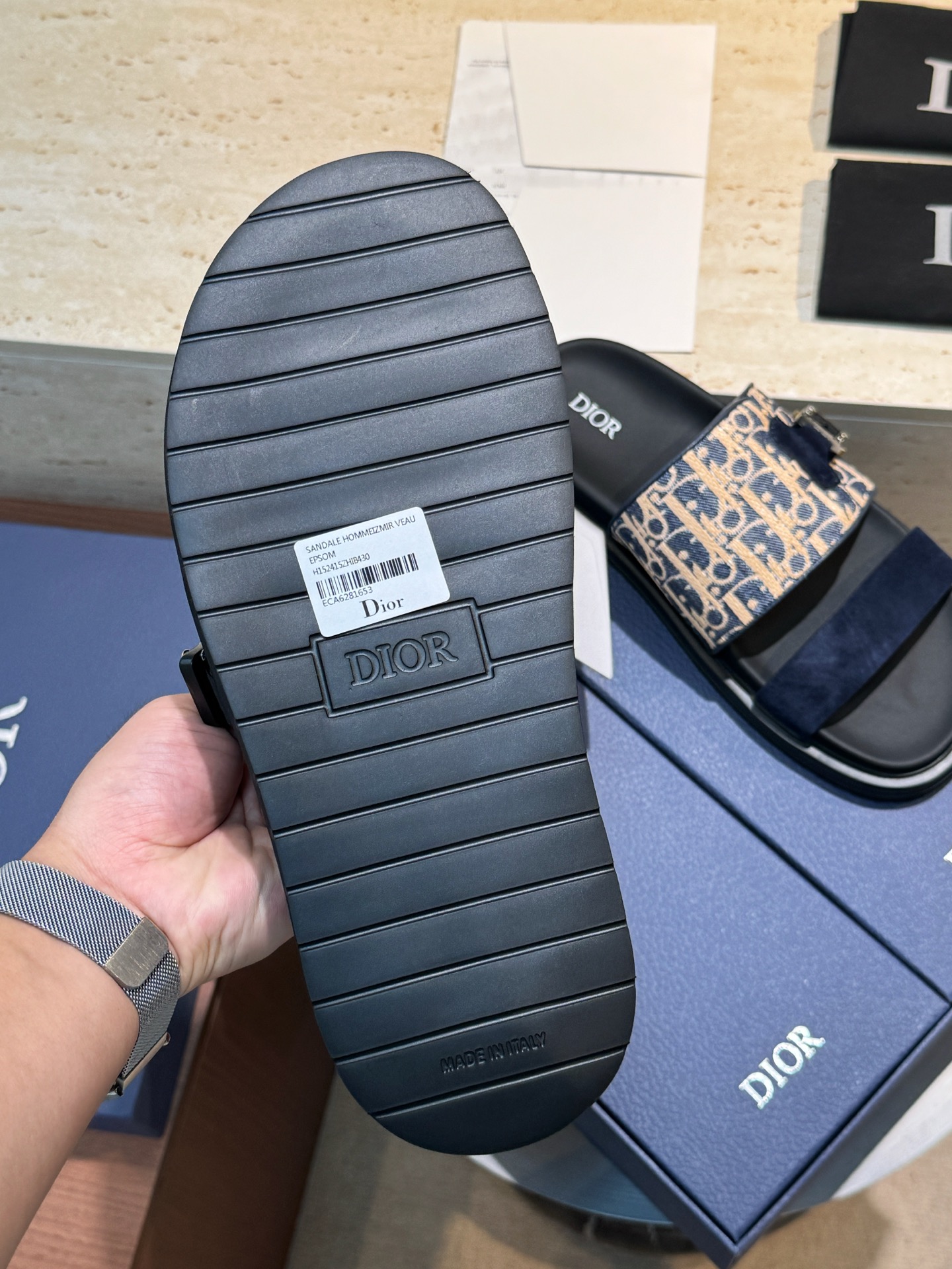 Dior 一比一 男款藍米緹花拼接拖鞋 雙帶潮流款| 10 Dior 一比一 男款藍米緹花拼接拖鞋 雙帶潮流款