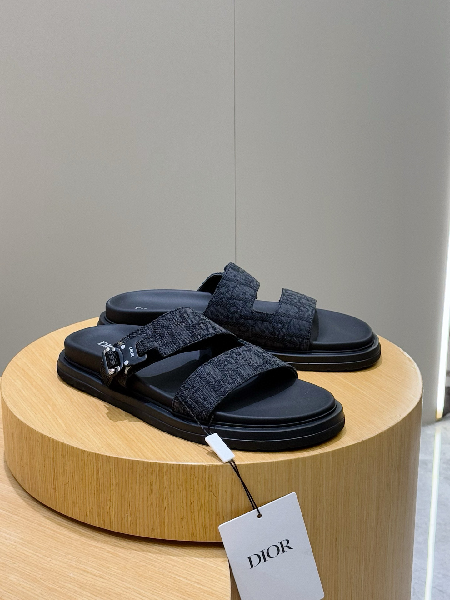 Dior 原單 男款黑色緹花拖鞋 雙帶設計街頭潮流款