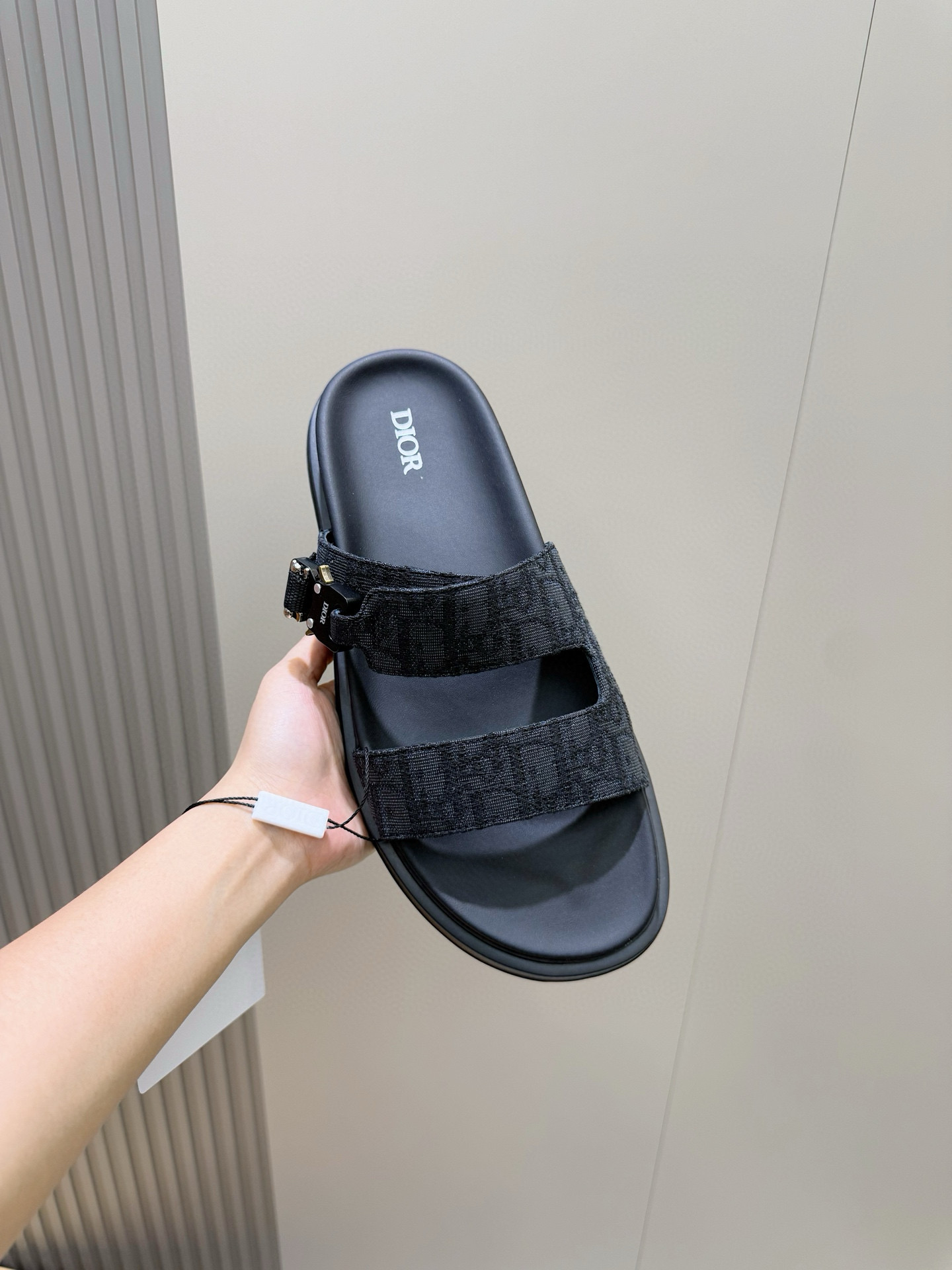 Dior 原單 男款黑色緹花拖鞋 雙帶設計街頭潮流款