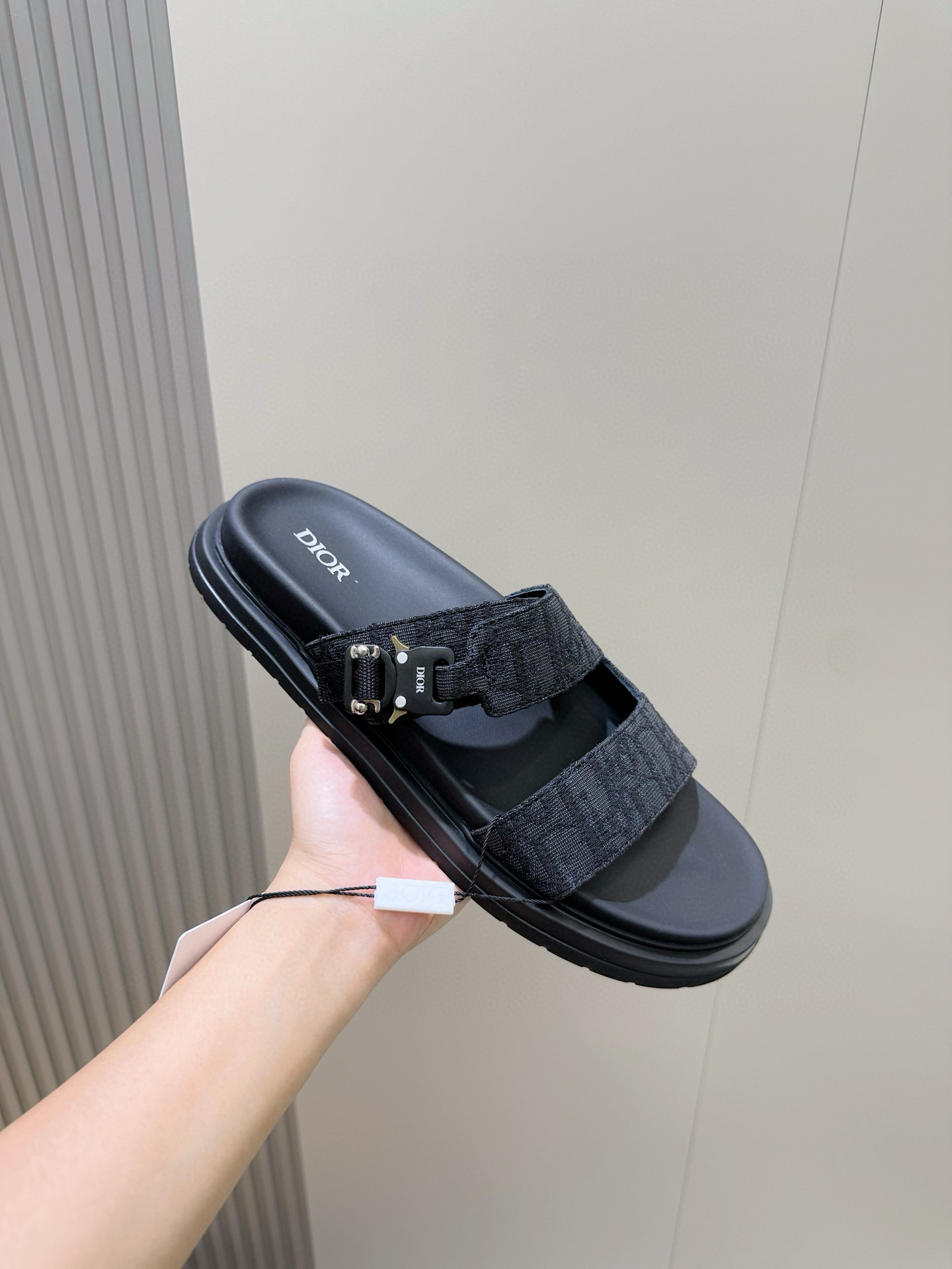 Dior 原單 男款黑色緹花拖鞋 雙帶設計街頭潮流款