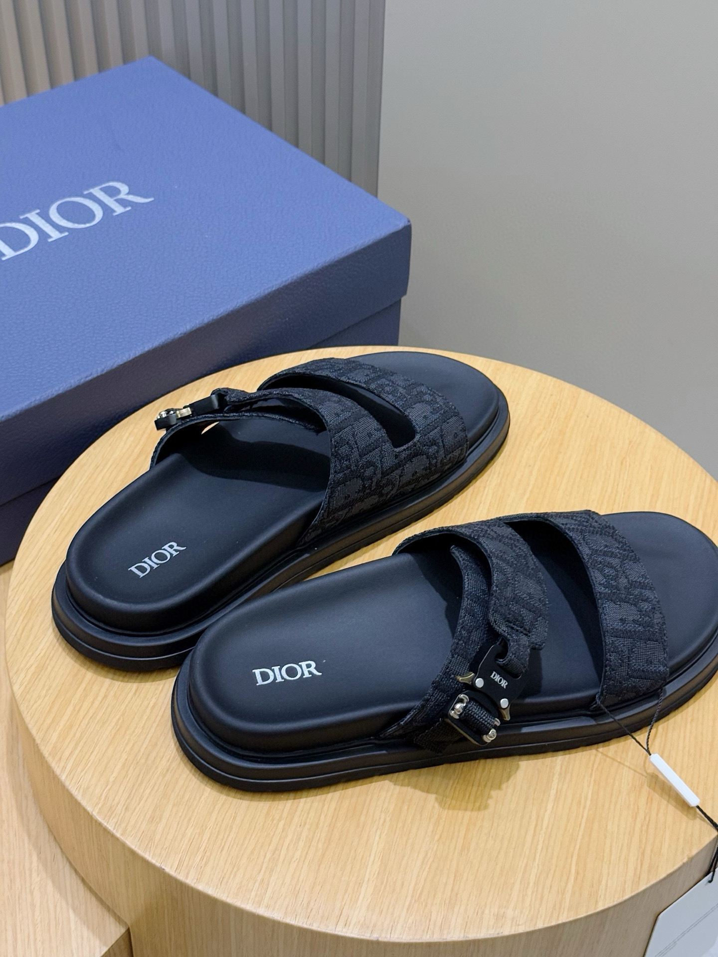 Dior 原單 男款黑色緹花拖鞋 雙帶設計街頭潮流款