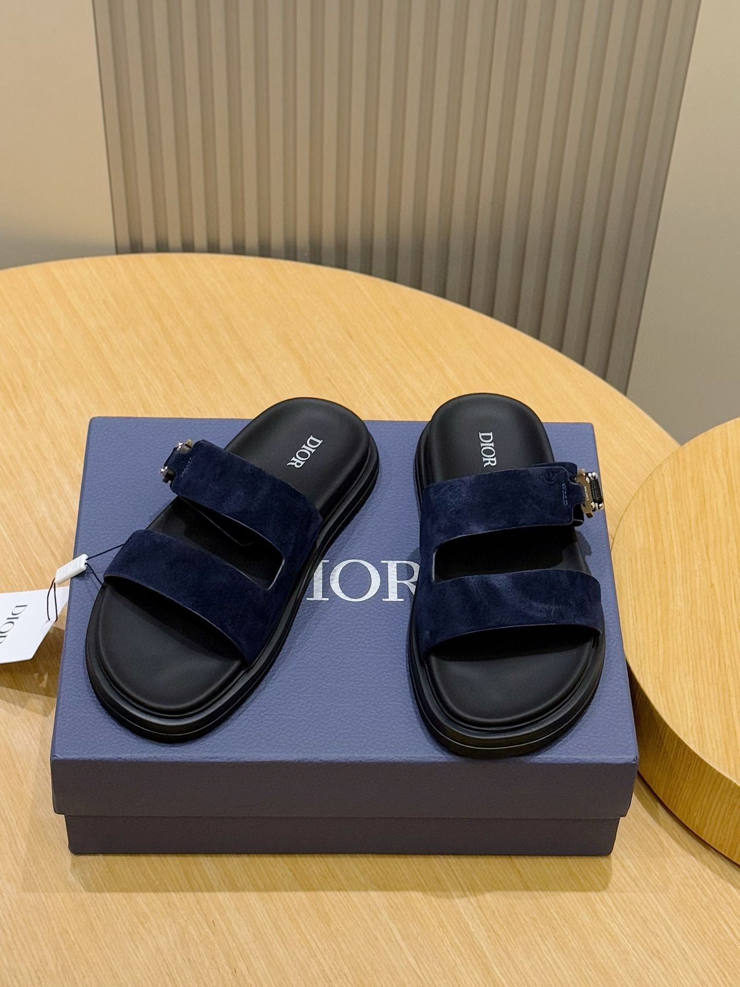 Dior 一比一 男款深藍麂皮拖鞋 雙帶簡約款| 14 Dior 一比一 男款深藍麂皮拖鞋 雙帶簡約款