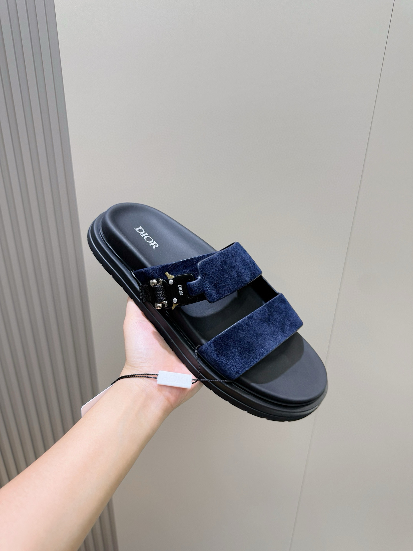 Dior 一比一 男款深藍麂皮拖鞋 雙帶簡約款| 10 Dior 一比一 男款深藍麂皮拖鞋 雙帶簡約款