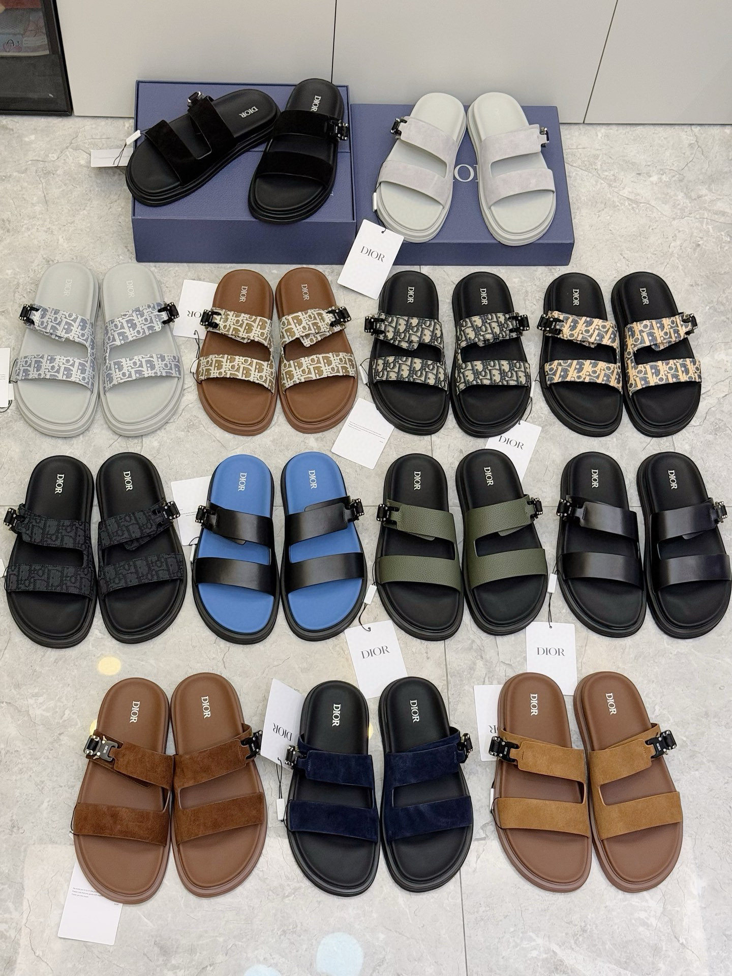Dior 一比一 男款黑色皮革拖鞋 雙帶經典款| 7 Dior 一比一 男款黑色皮革拖鞋 雙帶經典款