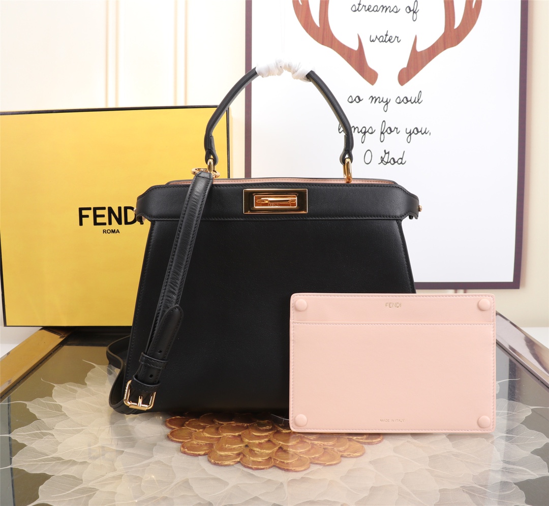 FENDI 復刻 女款 Peekaboo 手提包 黑色 經典鎖扣 優雅通勤款| 14 FENDI 復刻 女款 Peekaboo 手提包 黑色 經典鎖扣 優雅通勤款
