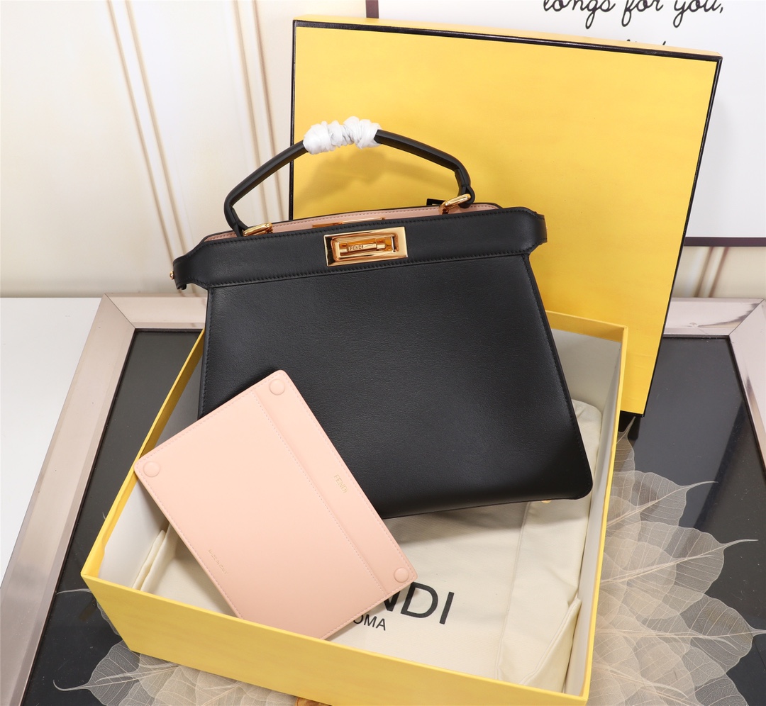 FENDI 復刻 女款 Peekaboo 手提包 黑色 經典鎖扣 優雅通勤款| 10 FENDI 復刻 女款 Peekaboo 手提包 黑色 經典鎖扣 優雅通勤款