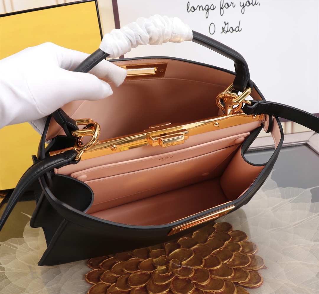 FENDI 復刻 女款 Peekaboo 手提包 黑色 經典鎖扣 優雅通勤款| 7 FENDI 復刻 女款 Peekaboo 手提包 黑色 經典鎖扣 優雅通勤款