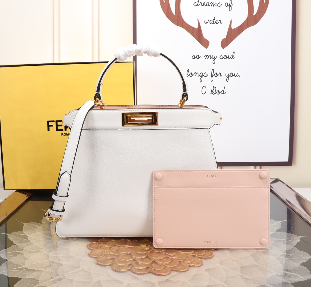 FENDI 高仿 女款 Peekaboo 手提包 白色 清新百搭 輕奢氣質款| 14 FENDI 高仿 女款 Peekaboo 手提包 白色 清新百搭 輕奢氣質款