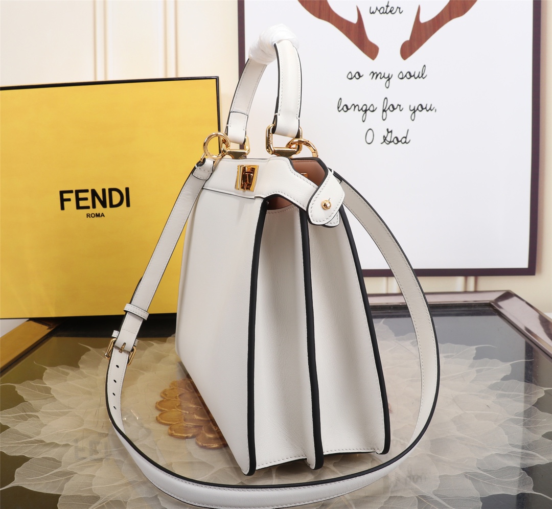 FENDI 高仿 女款 Peekaboo 手提包 白色 清新百搭 輕奢氣質款| 9 FENDI 高仿 女款 Peekaboo 手提包 白色 清新百搭 輕奢氣質款