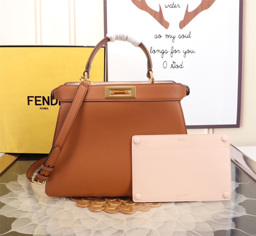 FENDI 高仿 女款 Peekaboo 手提包 焦糖棕 經典復古 通勤百搭款| 14 FENDI 高仿 女款 Peekaboo 手提包 焦糖棕 經典復古 通勤百搭款
