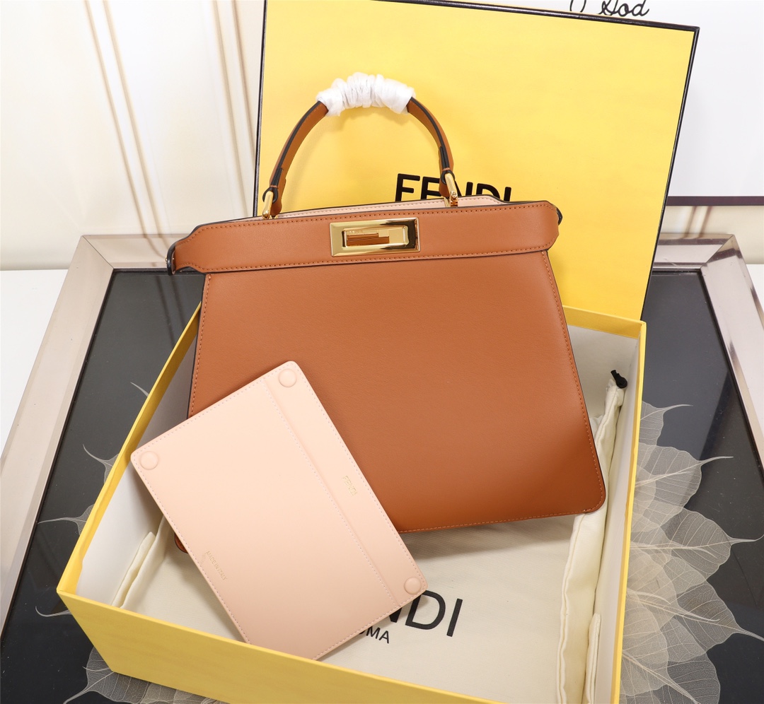 FENDI 高仿 女款 Peekaboo 手提包 焦糖棕 經典復古 通勤百搭款| 10 FENDI 高仿 女款 Peekaboo 手提包 焦糖棕 經典復古 通勤百搭款
