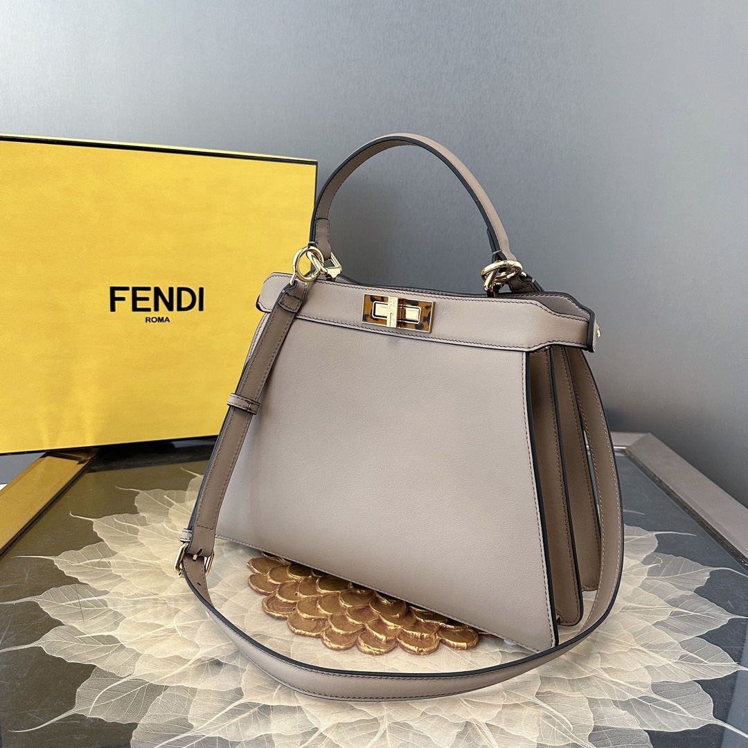 FENDI 原單 女款 Peekaboo 手提包 灰色 拼接設計 附內袋 優雅通勤款| 14 FENDI 原單 女款 Peekaboo 手提包 灰色 拼接設計 附內袋 優雅通勤款