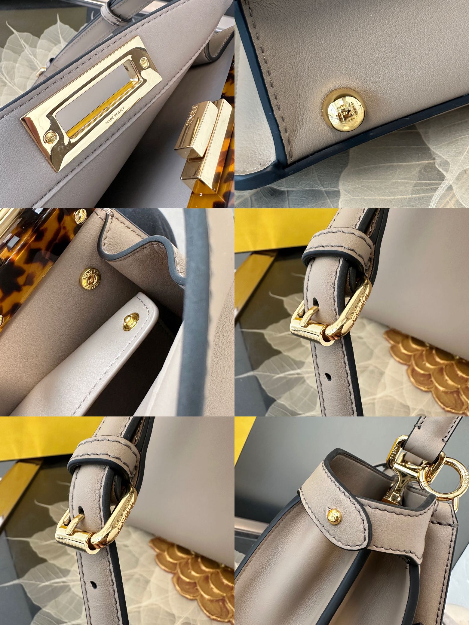FENDI 原單 女款 Peekaboo 手提包 灰色 拼接設計 附內袋 優雅通勤款| 9 FENDI 原單 女款 Peekaboo 手提包 灰色 拼接設計 附內袋 優雅通勤款