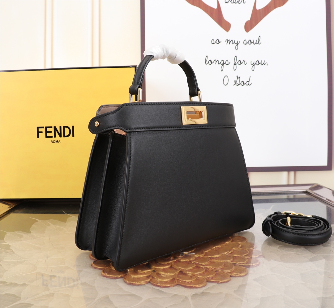 FENDI 高仿 女款 Peekaboo 手提包 黑色 經典極簡 百搭時尚款| 14 FENDI 高仿 女款 Peekaboo 手提包 黑色 經典極簡 百搭時尚款