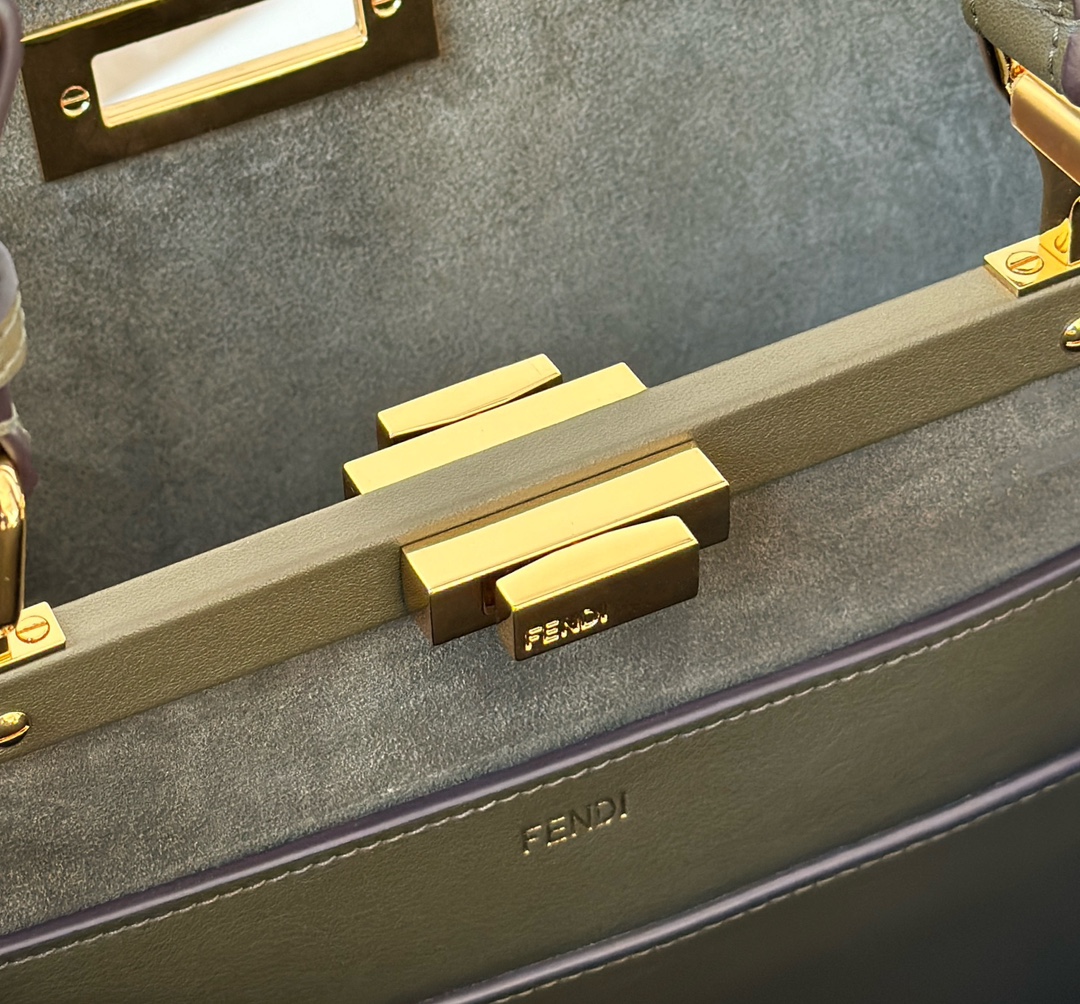 FENDI 復刻 女款 Peekaboo 大容量手提包 橄欖綠 通勤實用款| 8 FENDI 復刻 女款 Peekaboo 大容量手提包 橄欖綠 通勤實用款