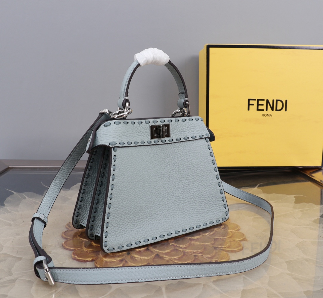 FENDI A貨 女款 Peekaboo 迷你手提包 藍灰色 清新設計 百搭款| 8 FENDI A貨 女款 Peekaboo 迷你手提包 藍灰色 清新設計 百搭款