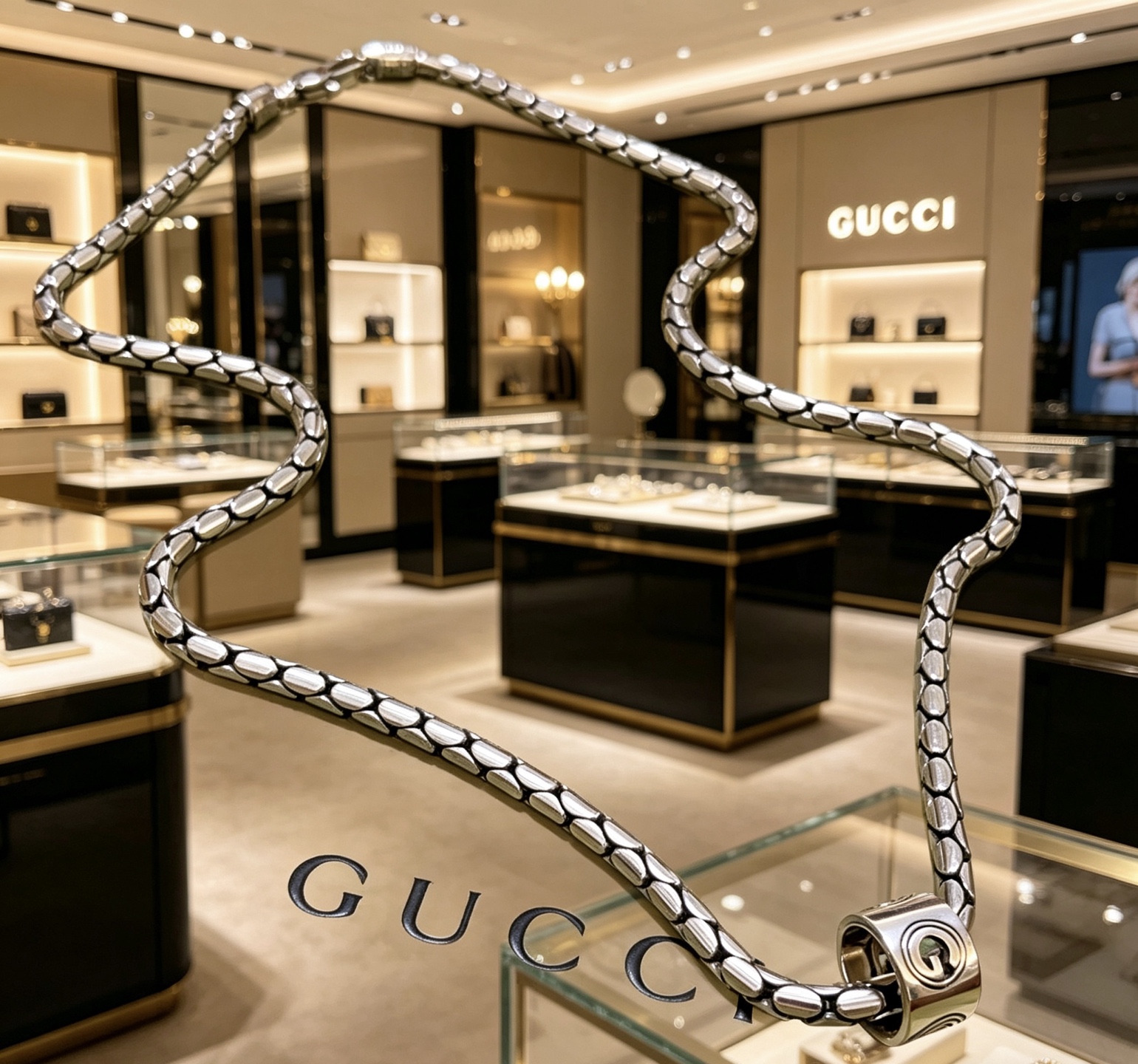 GUCCI 原單 蛇骨鏈條項鍊 銀色金屬圓筒吊墜潮流款| 12 GUCCI 原單 蛇骨鏈條項鍊 銀色金屬圓筒吊墜潮流款