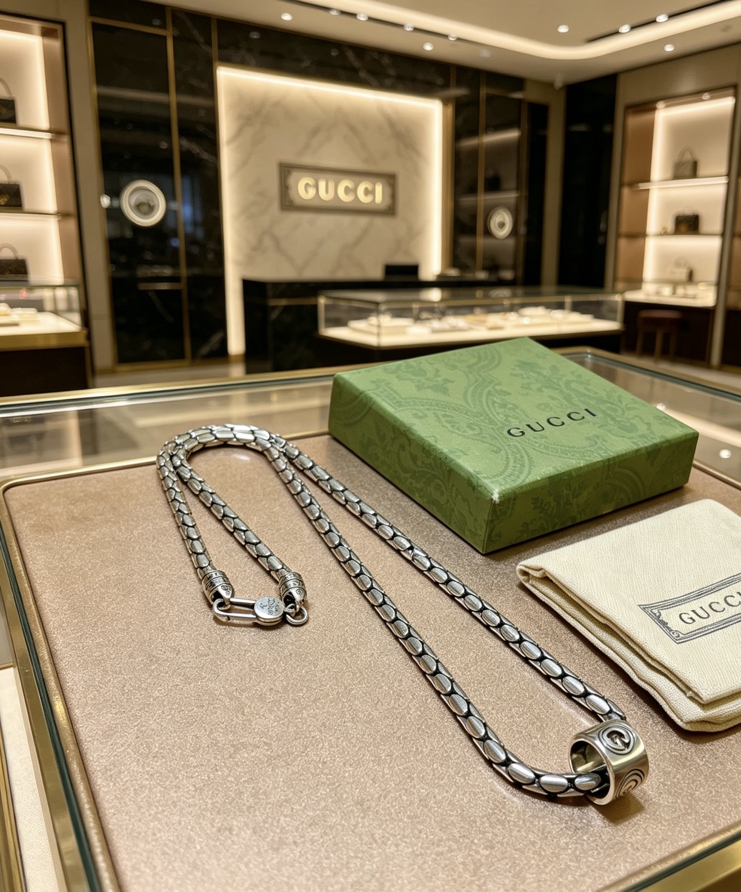 GUCCI 原單 蛇骨鏈條項鍊 銀色金屬圓筒吊墜潮流款| 11 GUCCI 原單 蛇骨鏈條項鍊 銀色金屬圓筒吊墜潮流款