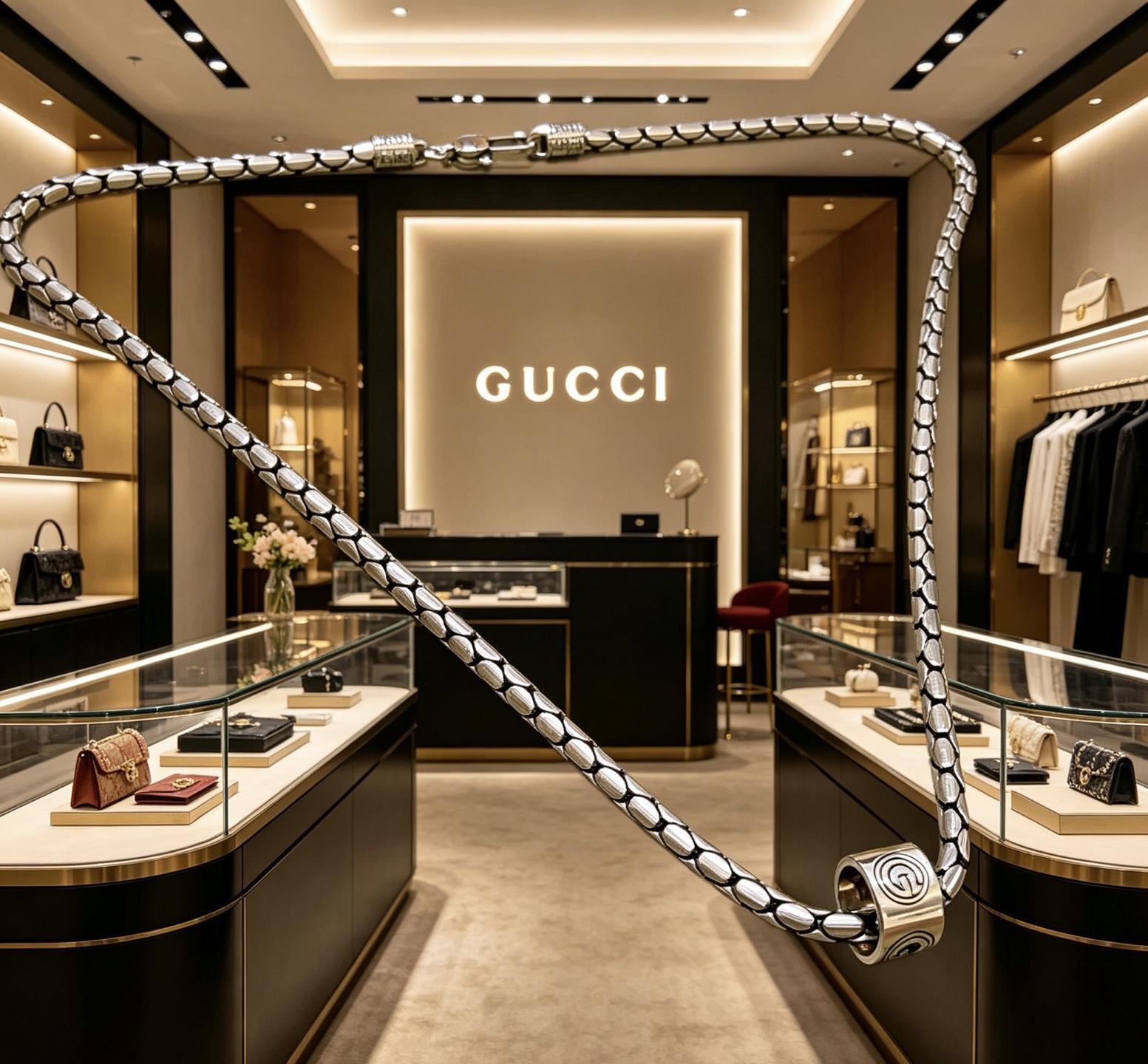 GUCCI 原單 蛇骨鏈條項鍊 銀色金屬圓筒吊墜潮流款| 8 GUCCI 原單 蛇骨鏈條項鍊 銀色金屬圓筒吊墜潮流款