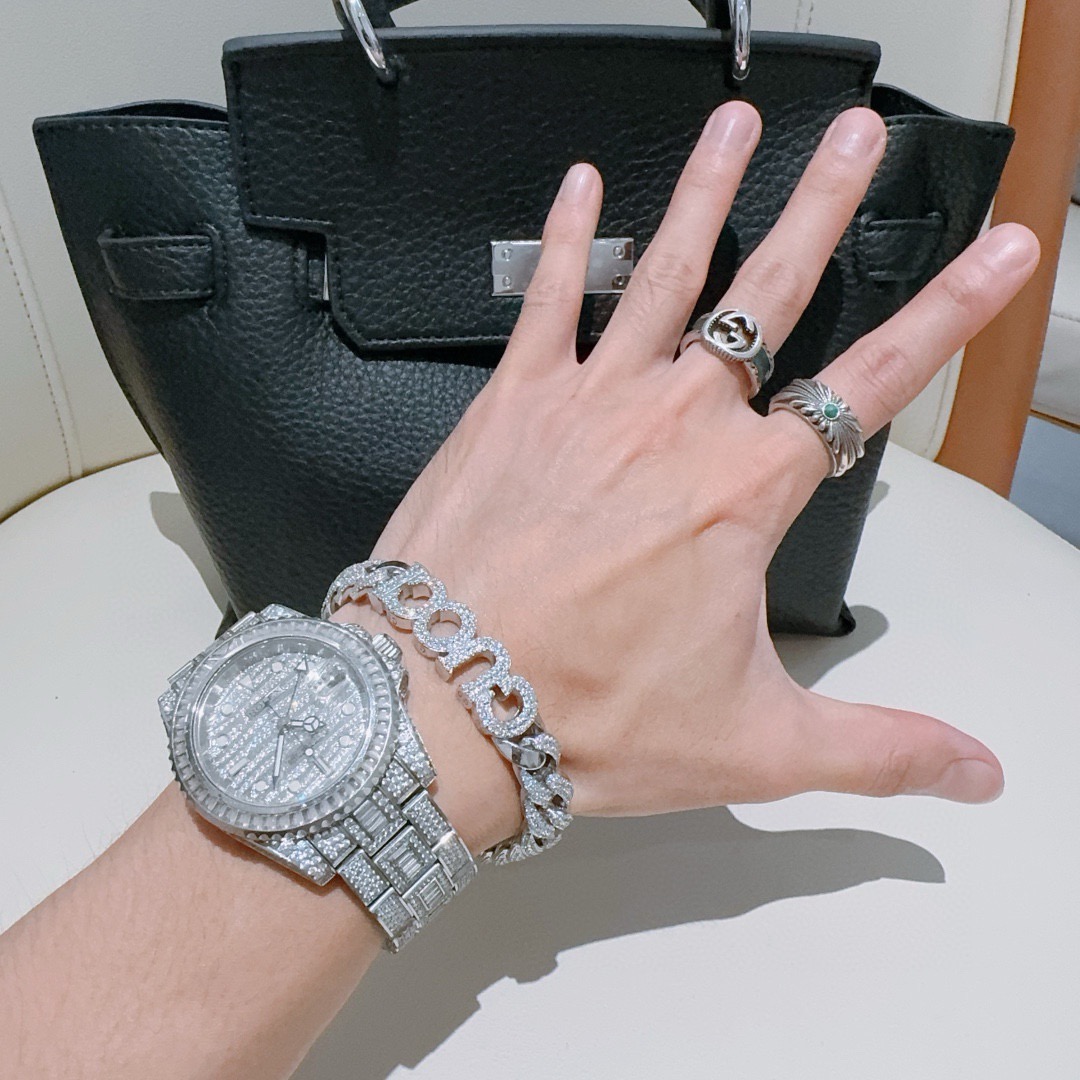 GUCCI 一比一 滿鑽LOGO粗鏈手鍊 銀色重工潮流款| 13 GUCCI 一比一 滿鑽LOGO粗鏈手鍊 銀色重工潮流款