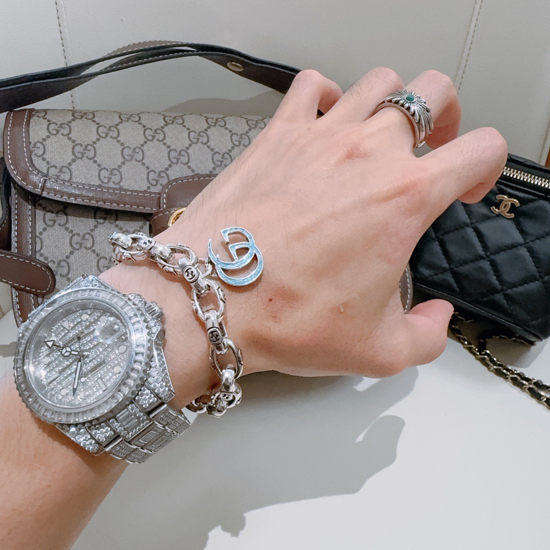 GUCCI 高仿復古雕刻鏈條手鍊 圓牌雙G設計款| 7 GUCCI 高仿復古雕刻鏈條手鍊 圓牌雙G設計款