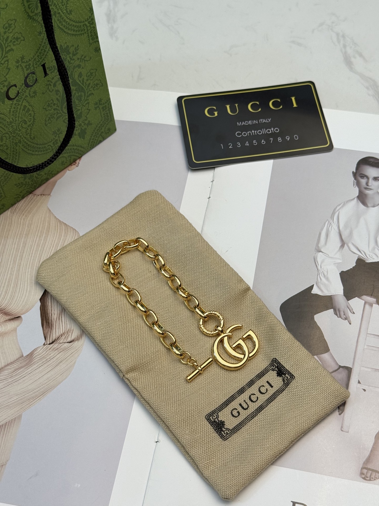 GUCCI 原單雙G圓牌手鍊 鑲鑽氣質款| 10 GUCCI 原單雙G圓牌手鍊 鑲鑽氣質款