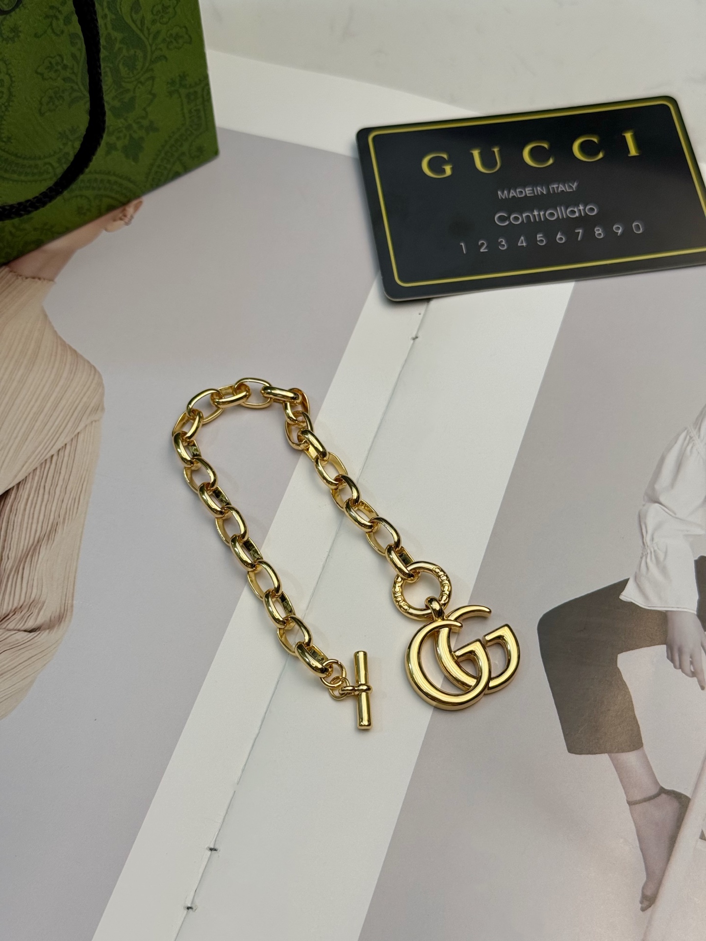 GUCCI 原單雙G圓牌手鍊 鑲鑽氣質款| 7 GUCCI 原單雙G圓牌手鍊 鑲鑽氣質款