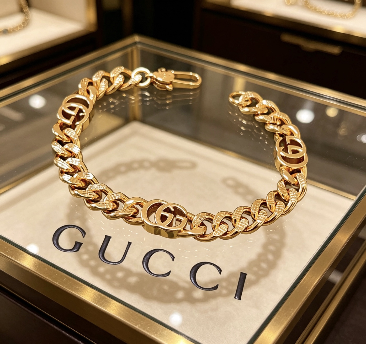 GucciA貨雙G粗鏈條手鏈 金色重工時尚潮流款| 14 GucciA貨雙G粗鏈條手鏈 金色重工時尚潮流款