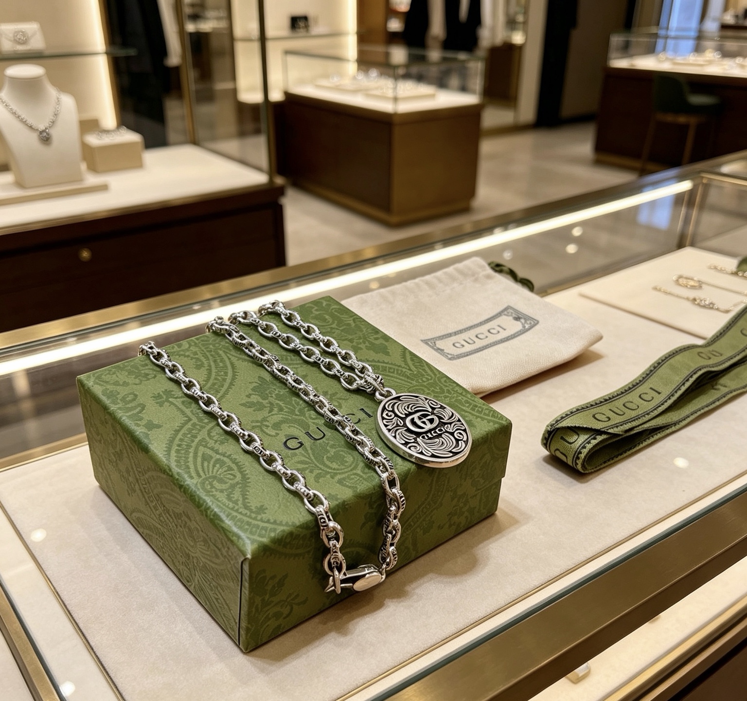 GUCCI 一比一 雕花橢圓吊墜項鏈 復古鏈條設計 潮流百搭款| 12 GUCCI 一比一 雕花橢圓吊墜項鏈 復古鏈條設計 潮流百搭款
