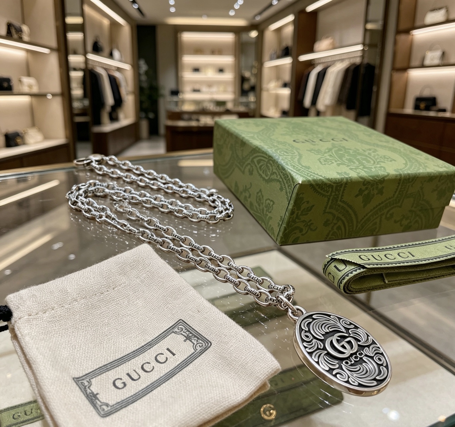 GUCCI 一比一 雕花橢圓吊墜項鏈 復古鏈條設計 潮流百搭款| 9 GUCCI 一比一 雕花橢圓吊墜項鏈 復古鏈條設計 潮流百搭款