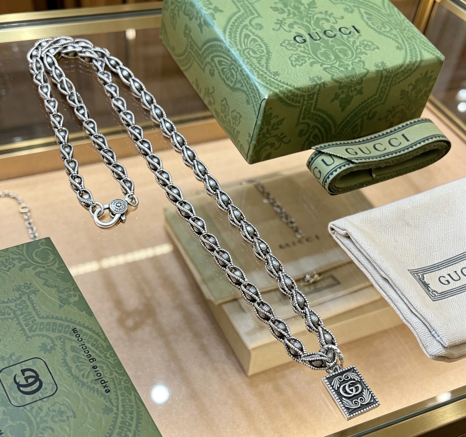 GUCCI 高仿 經典雙環鏈條項鏈 銀色簡約設計 潮流百搭款| 11 GUCCI 高仿 經典雙環鏈條項鏈 銀色簡約設計 潮流百搭款