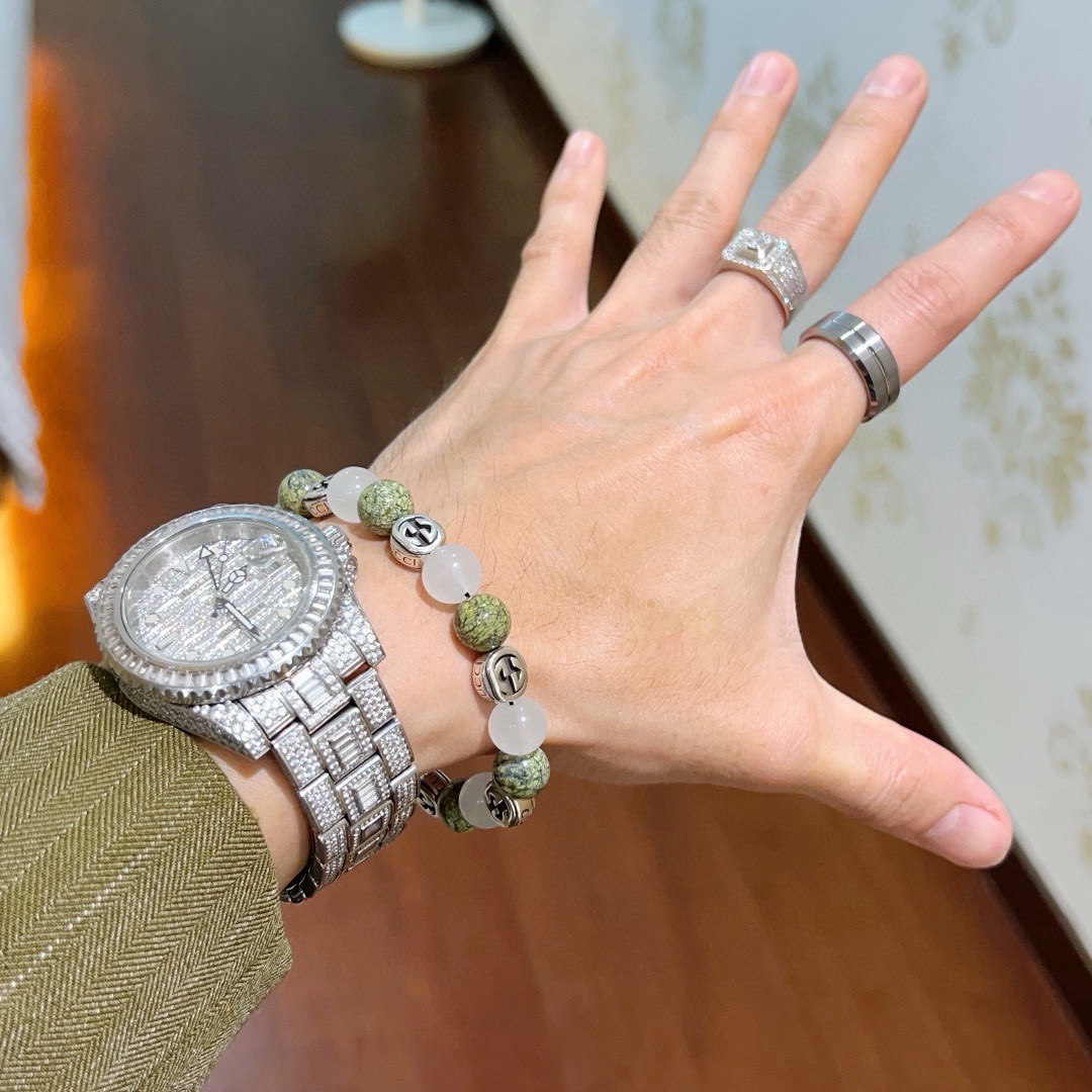 GUCCI 原單 白玉石拼接手鏈 綠色紋理設計 高端質感款| 13 GUCCI 原單 白玉石拼接手鏈 綠色紋理設計 高端質感款