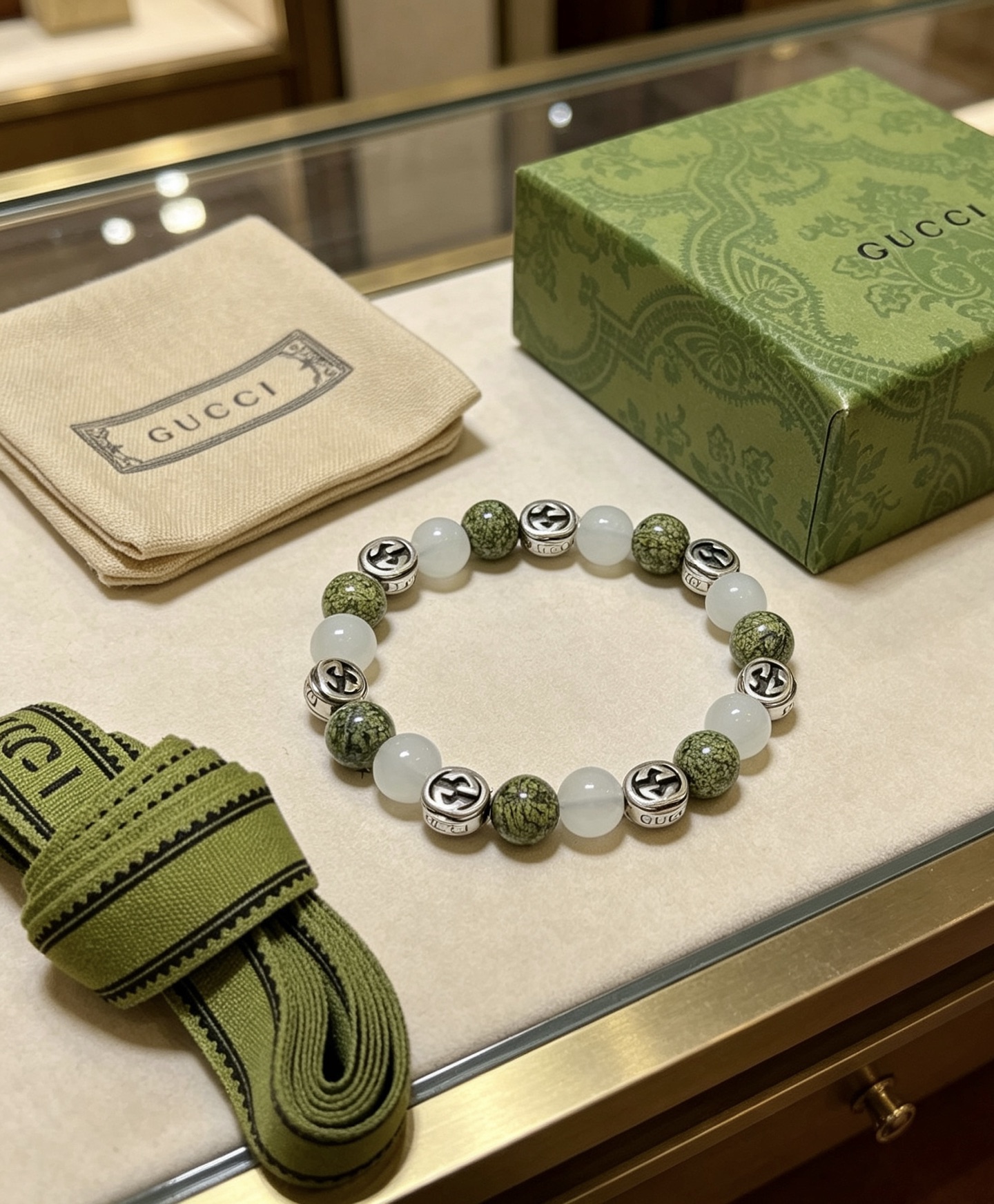 GUCCI 原單 白玉石拼接手鏈 綠色紋理設計 高端質感款| 11 GUCCI 原單 白玉石拼接手鏈 綠色紋理設計 高端質感款
